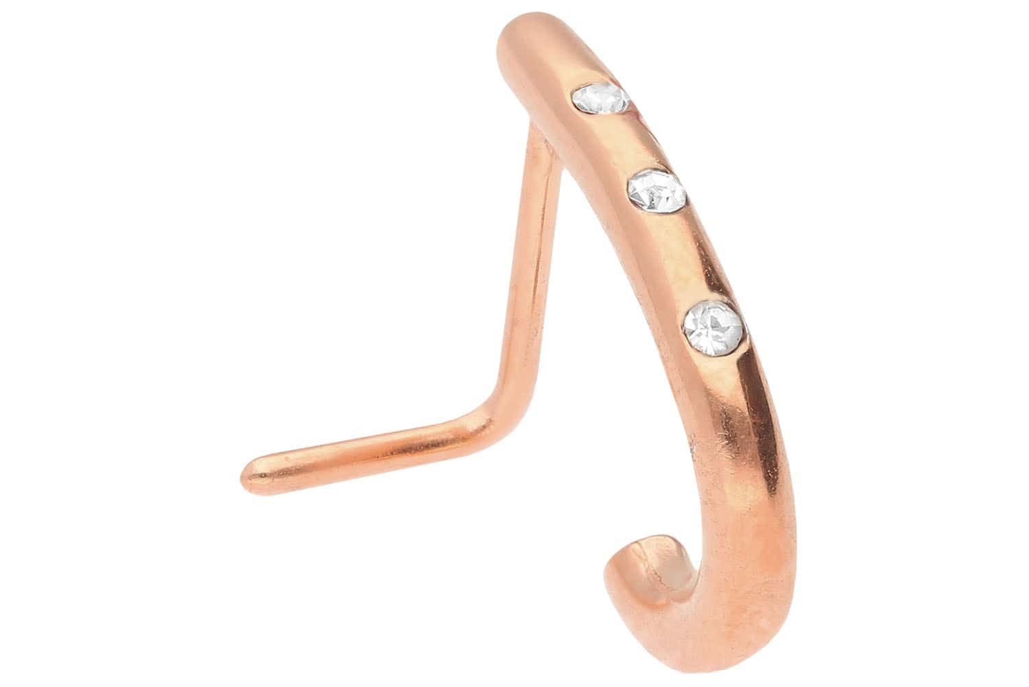 PIERCINGLINE Nasenpiercing Chirurgenstahl Nasenstecker RUNDES DESIGN + DREI KRISTALLE (Nasenstecker / 1 Stk)