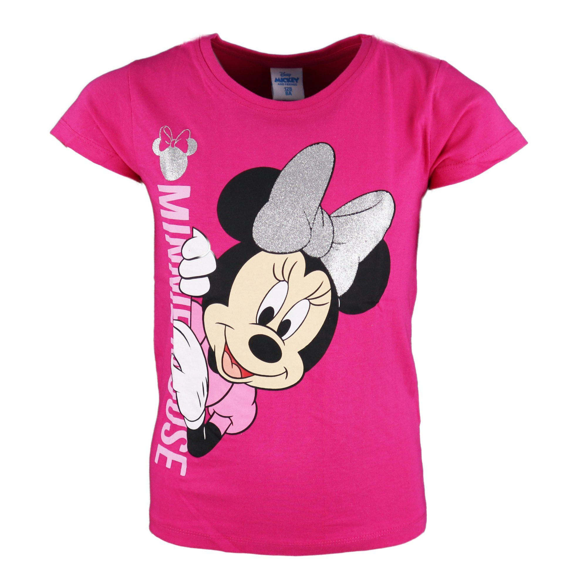 T-Shirt 104 Minnie Baumwolle Disney Minnie Pink 134, 100% Gr. bis Maus Mädchen Mouse Kinder Shirt