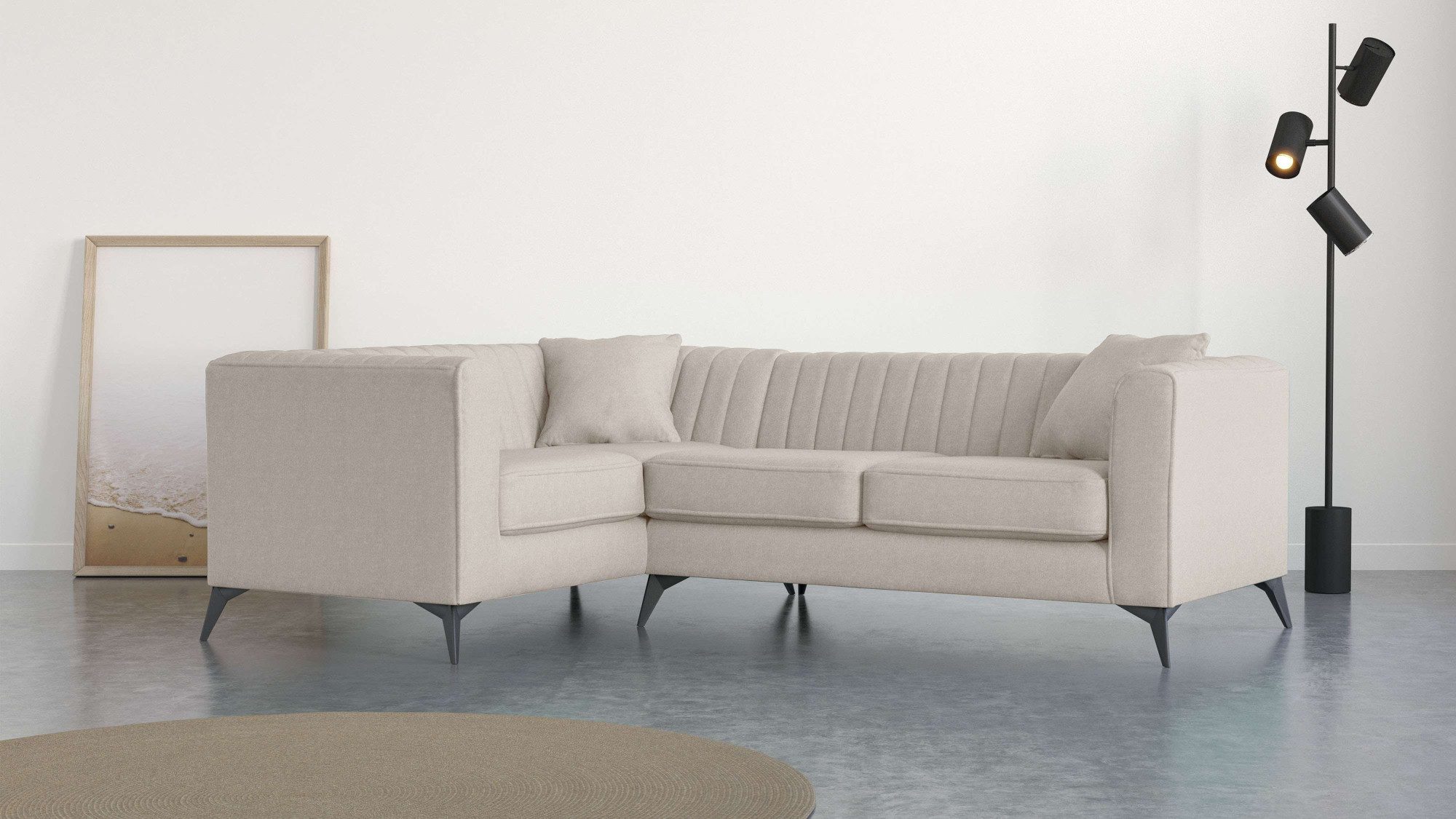 Home affaire Ecksofa MATTHEW L-Form ideal für kleine Räume, Maße B/T/H: 240/167/74 cm, elegantes Designsofa, Steppung im Rücken, incl. Zierkissen