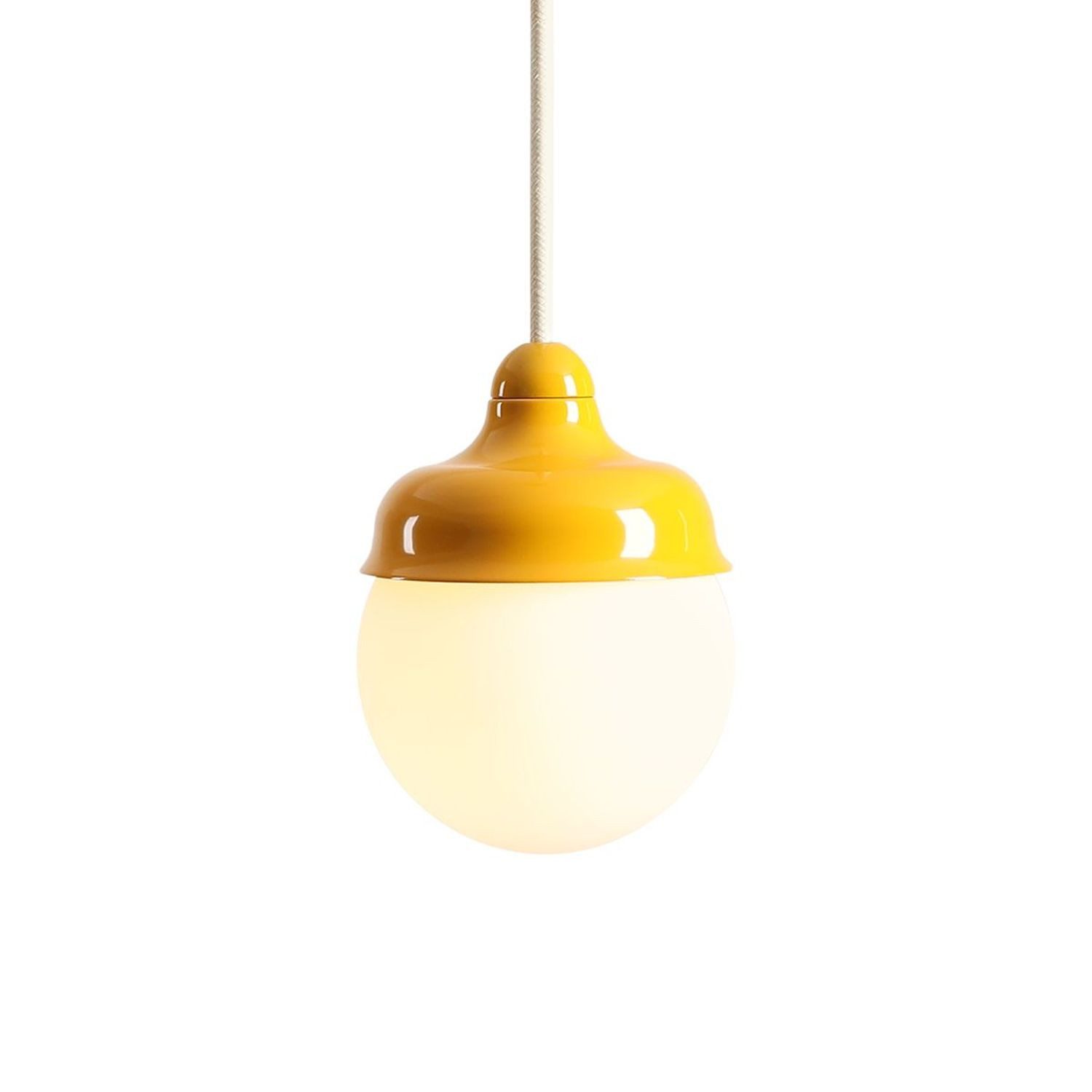 Licht-Erlebnisse Pendelleuchte NAREN, Glas Metall H: max. 220 cm Ø 11 cm rund Gelb Weiß G9 Kugelschirm