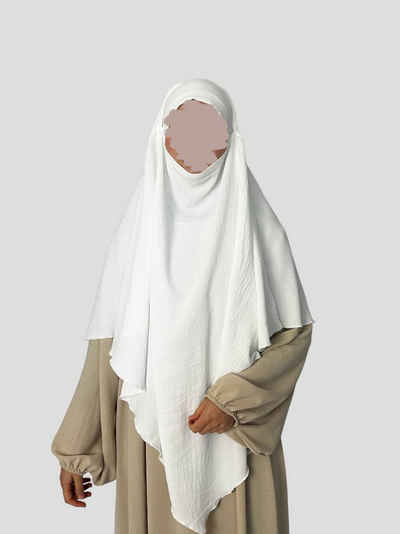 Aymasal Kopftuch Zweilagiger Khimar Jazz Weiß islamischer Khumur Kopftuch Hijab Scarf, Luftig, Bügelfreier Stoff