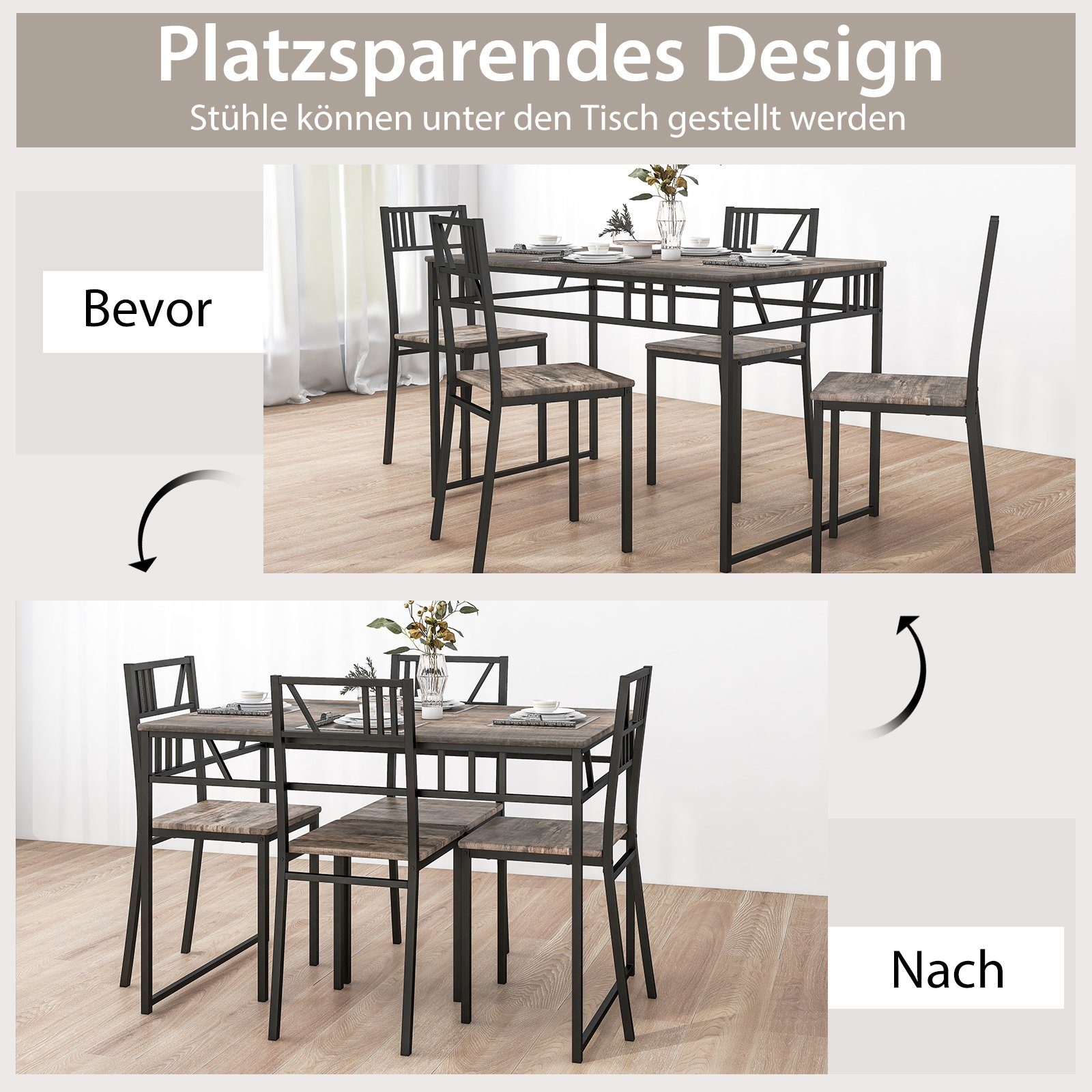 COSTWAY Essgruppe, 5 tlg.Esstisch mit 4 günstig online kaufen