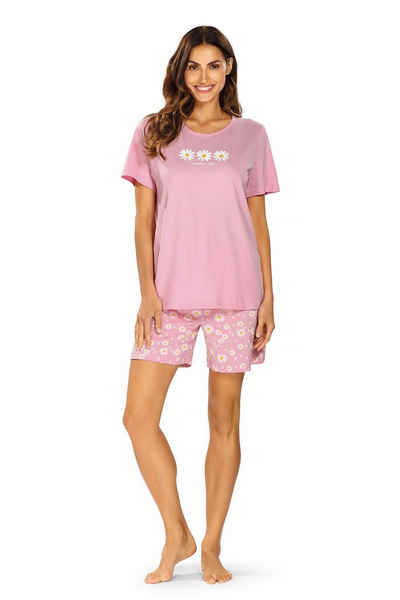 comtessa Schlafanzug (Set, 2 tlg., 2-teilig) Damen Pyjama Shorty Baumwolle Margeriten