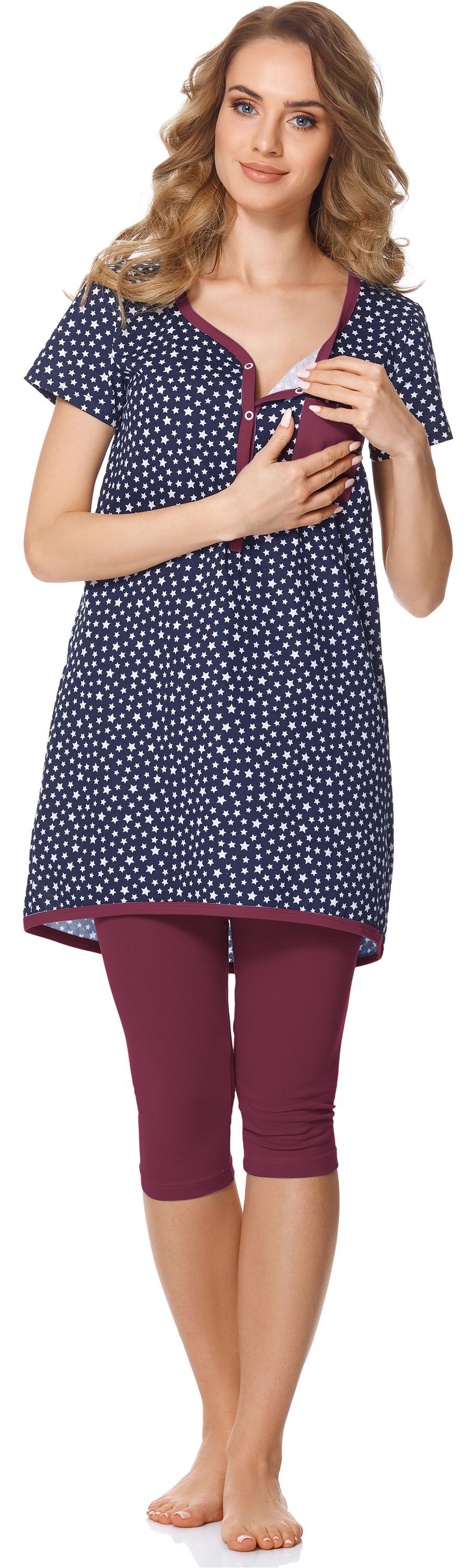 Bellivalini Umstandspyjama Damen Umstands Pyjama mit Stillfunktion BLV50-126 mit Brusttasche – Bild 3 von 5
