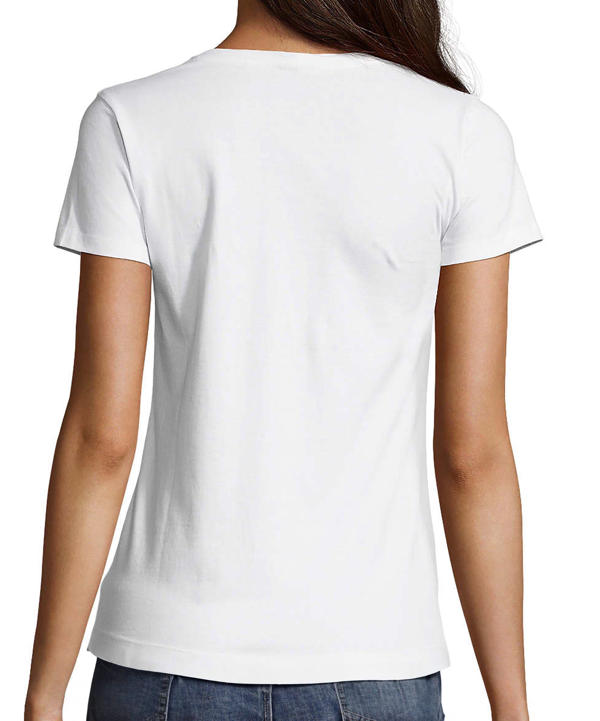 Lächelnder Smiley V-Ausschnitt T-Shirt Print MyDesign24 Shirt Fit, Damen i297 weiss pastellfarbener Baumwollshirt mit Aufdruck Smiley - Slim