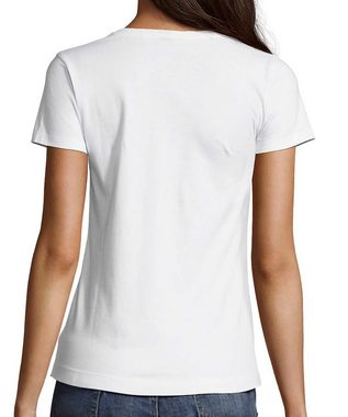 MyDesign24 T-Shirt Damen Smiley Print Shirt - Zwinkernder Smiley V-Ausschnitt Baumwollshirt mit Aufdruck Slim Fit, i294