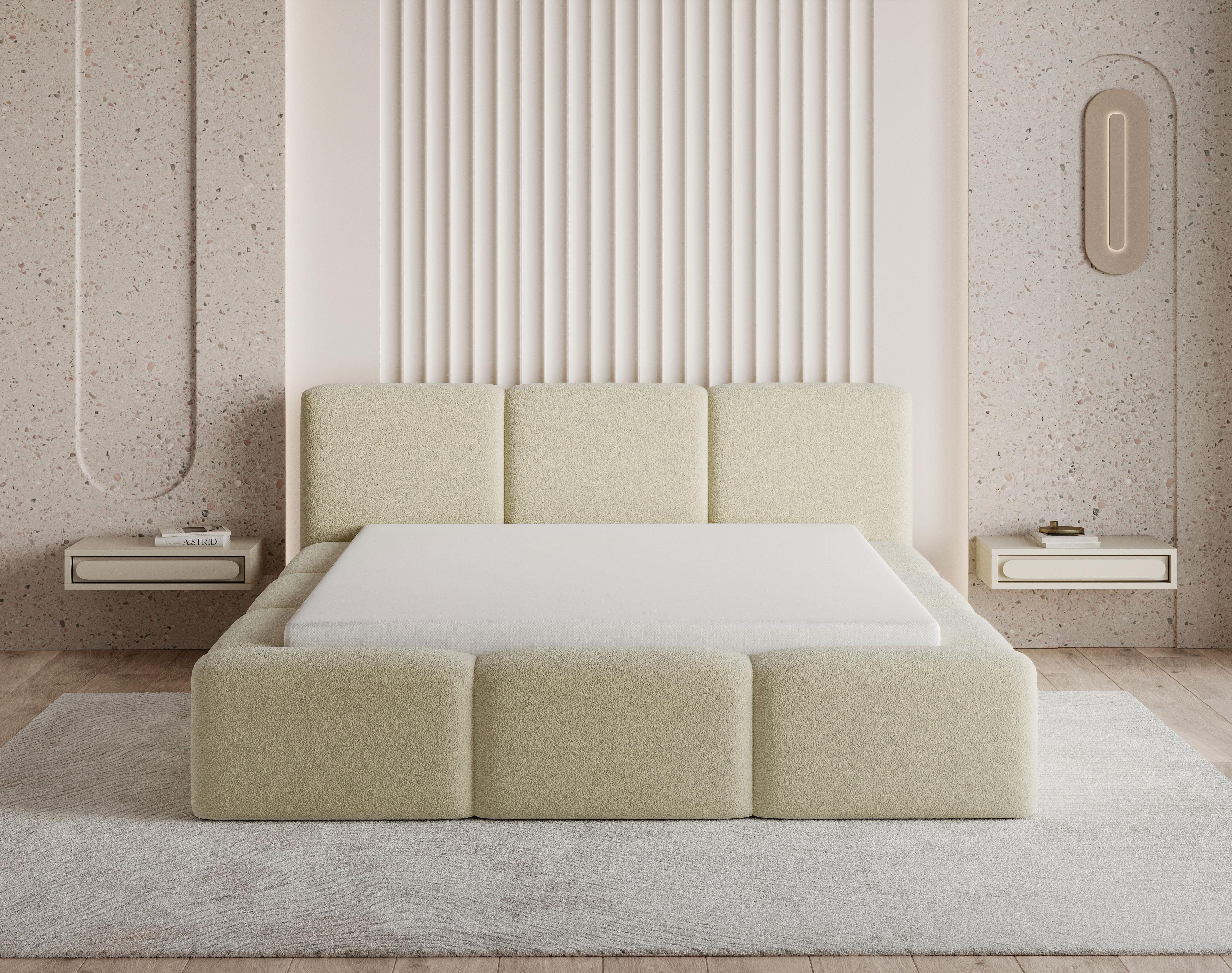 Chilly Möbel Polsterbett Bouclé Stoff mit Stauraum und Hubfunktion Holzrahmen (Boxbett ohne Matratze in vielen Farben, 140x200 160x200 180x200 200x200cm), gepolstertem Kopfteil Bettkasten modern