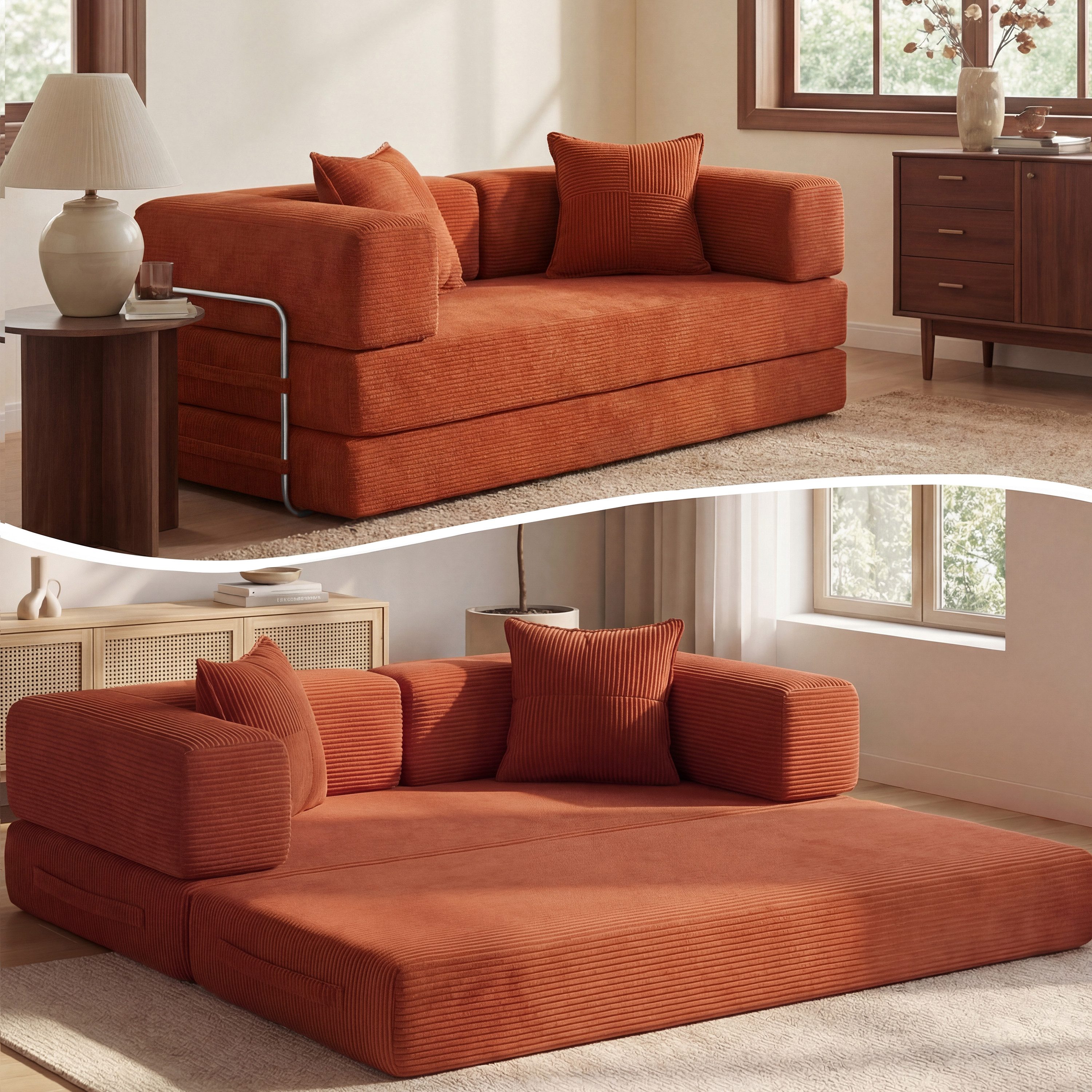 Vipbear Sofa 5-in-1 Wandelsofa aus Cord, Modulares Bodensofa, 1 Teile, montagefrei, Orange