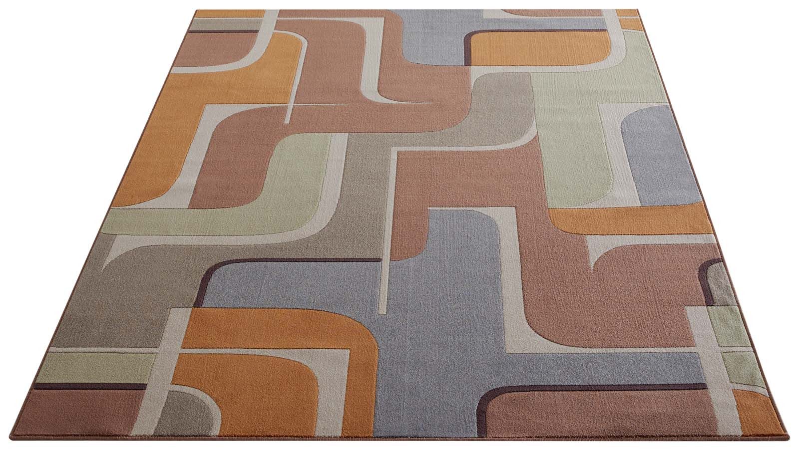 TaraCarpet Teppich Tara Carpet Teppich Mesina Pop, rechteckig, Höhe: 7 mm, Retro Teppich in braun blau orange grün creme Pop Art 120x170