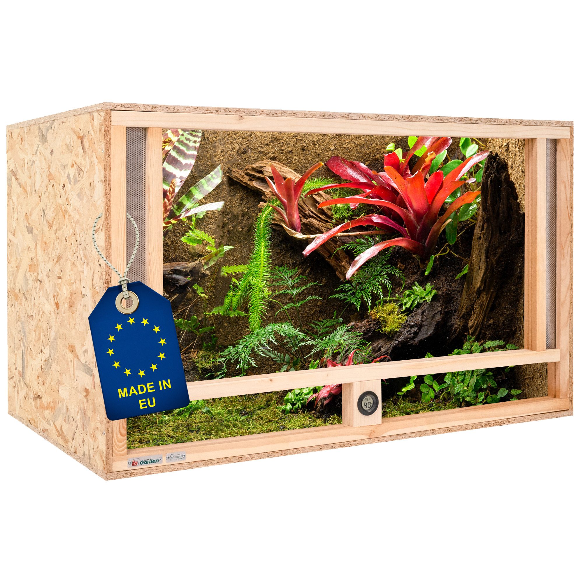 Terrarium Holz Terrarium 100х60х60 mit Frontbelüftung & Integriertem Hygrometer