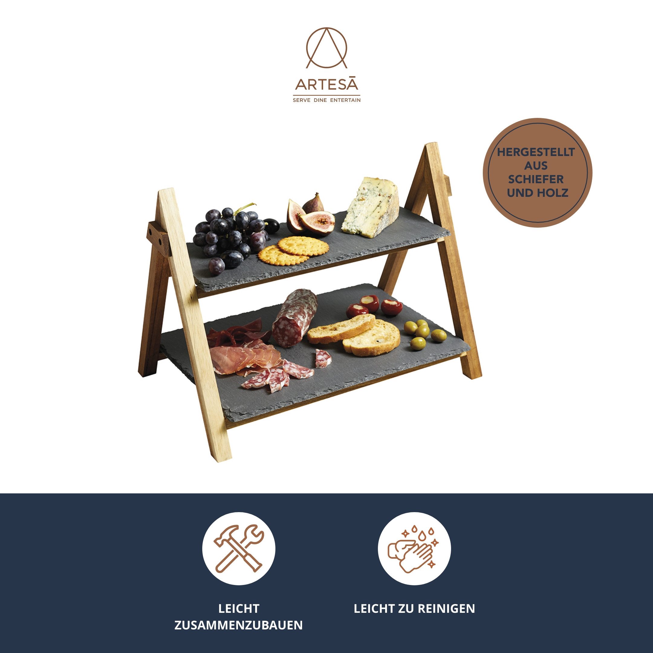 Artesà Servierplatte Serviergestell, Massivholz, 2-stufig, handgefertigt