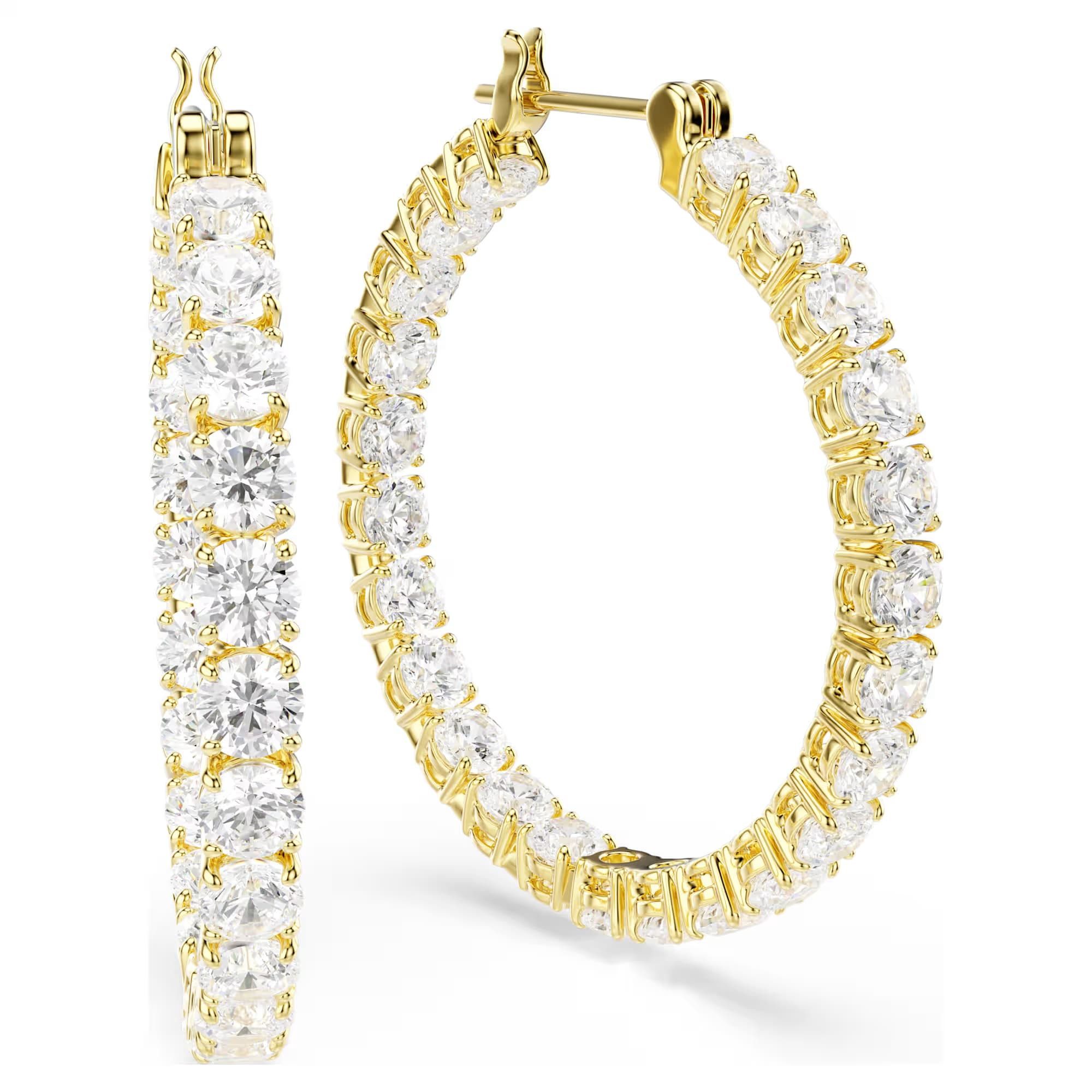 Swarovski Paar Creolen Swarovski Creolen Matrix 5750620 Rundschliff, Weiß, 18k Goldplattiert (kein Set, 2-tlg., inkl. edelm Schmucketui)