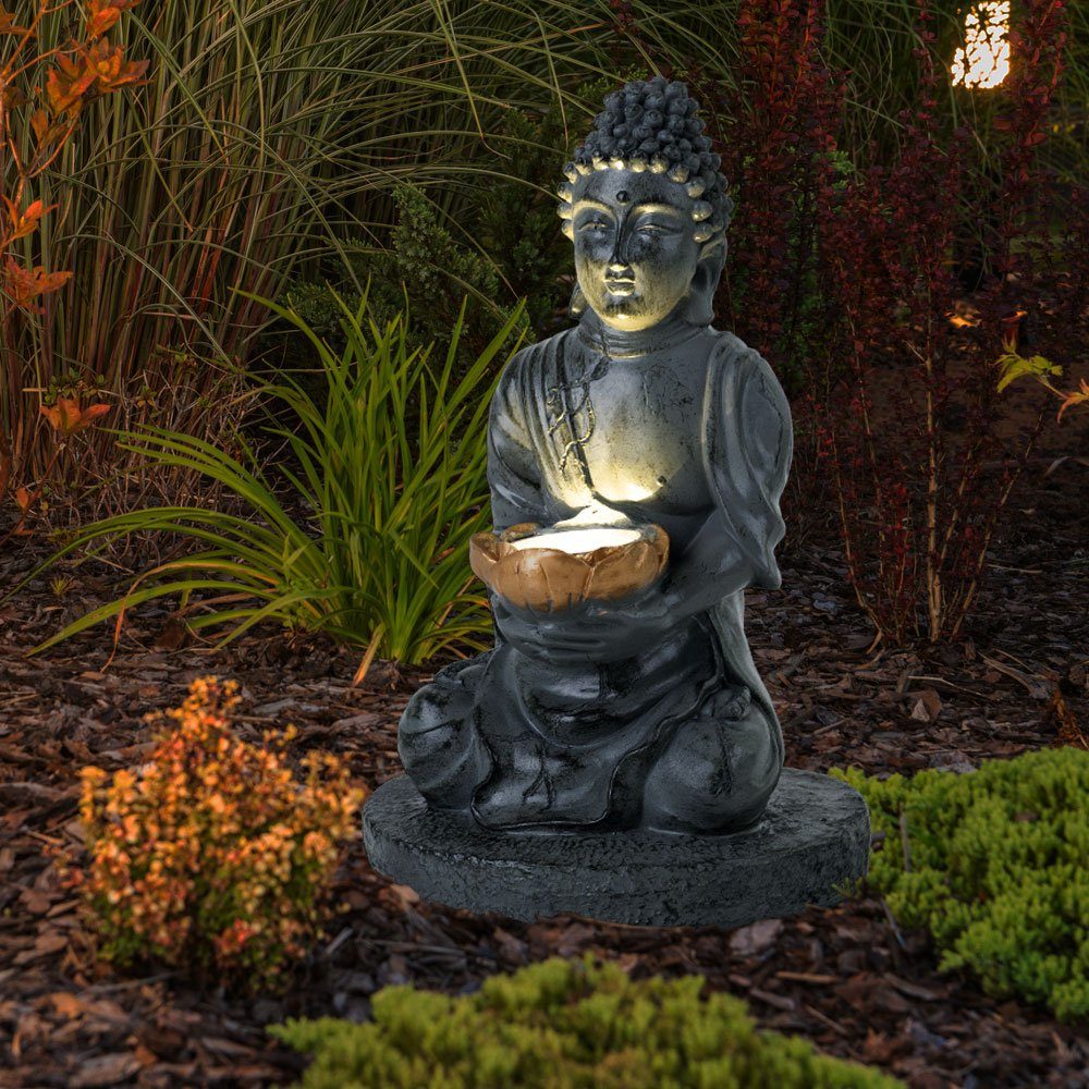 etc-shop Gartenleuchte, Leuchten Set LED inklusive, 3er Leuchtmittel Solar Deko Garten Lampen Shui Steh Warmweiß, Feng Buddha