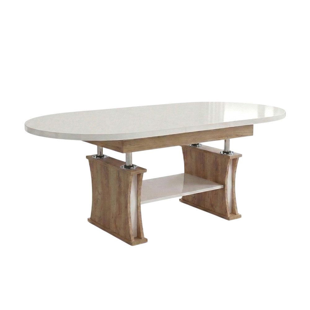 designimpex Couchtisch DA-130 oval ausziehbar höhenverstellbar mit Ablage Wohnzimmer Tisch, Funktionstisch, Wohnzimmertisch, Tisch, Esstisch, Sofatisch, Rollen