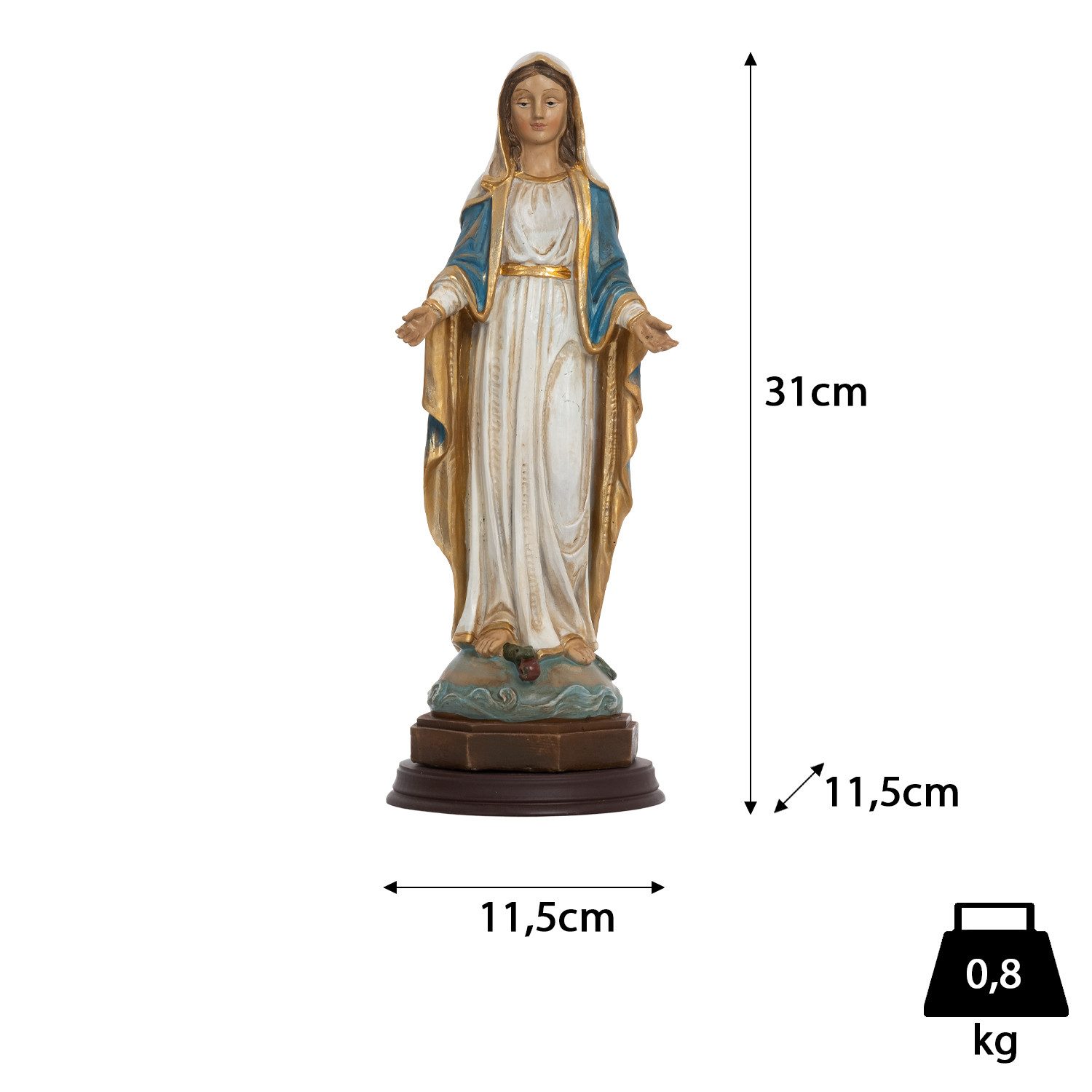 Moritz Dekofigur Jungfrau Maria Statue 31 cm – Marienfigur mit blau-goldenem Gewand, Polyresin Figuren Deko Geschenk Geometrische TierFigur Modern Skulptur – Bild 3 von 5