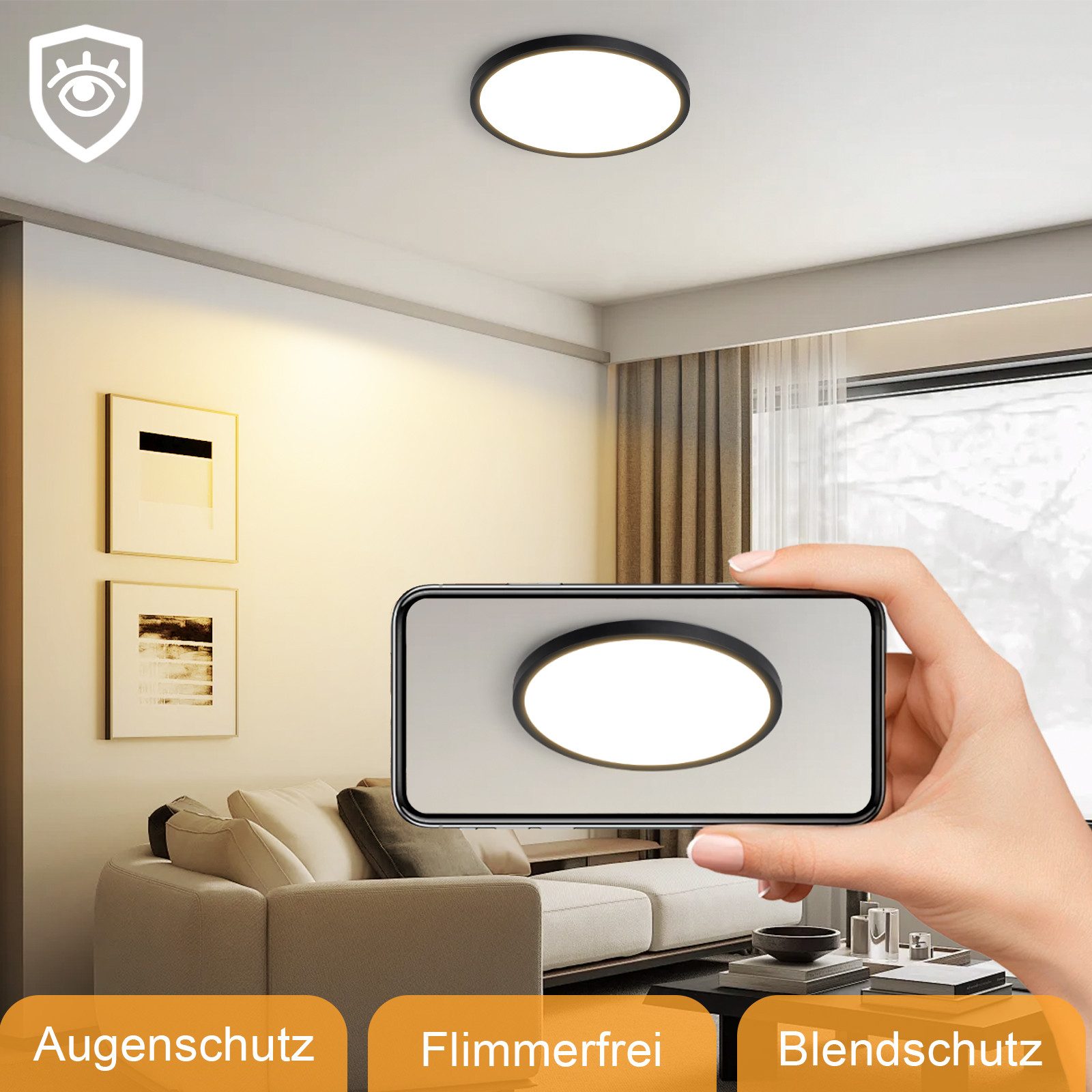Nettlife LED Deckenleuchte Flach Schlafzimmer Schwarz günstig online kaufen