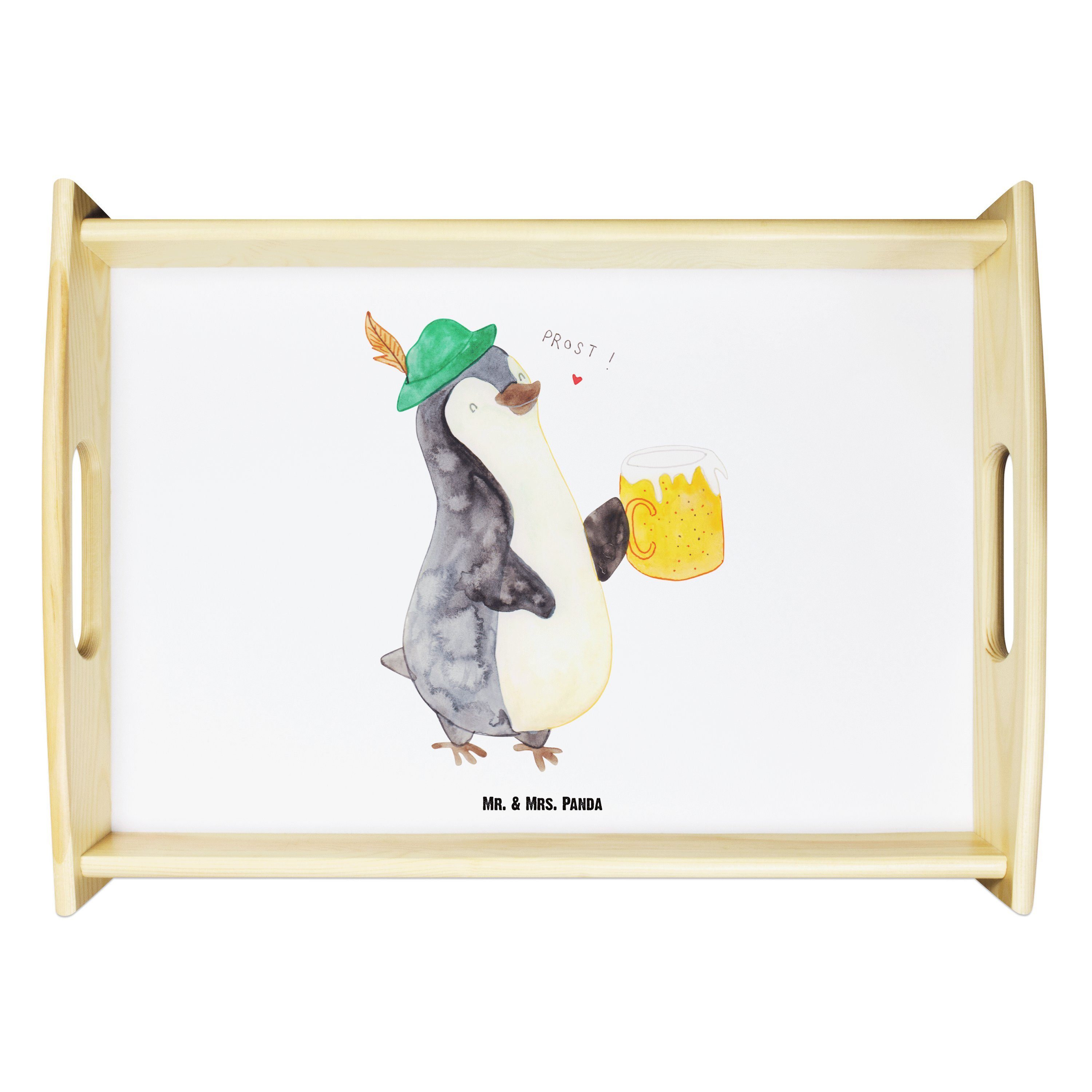 Mr. & Mrs. Panda Pinguin (1-tlg) Oktoberfest, Geschenk, lasiert, - Pingu, Echtholz Bier Tablett - Weiß Frühstückstablett