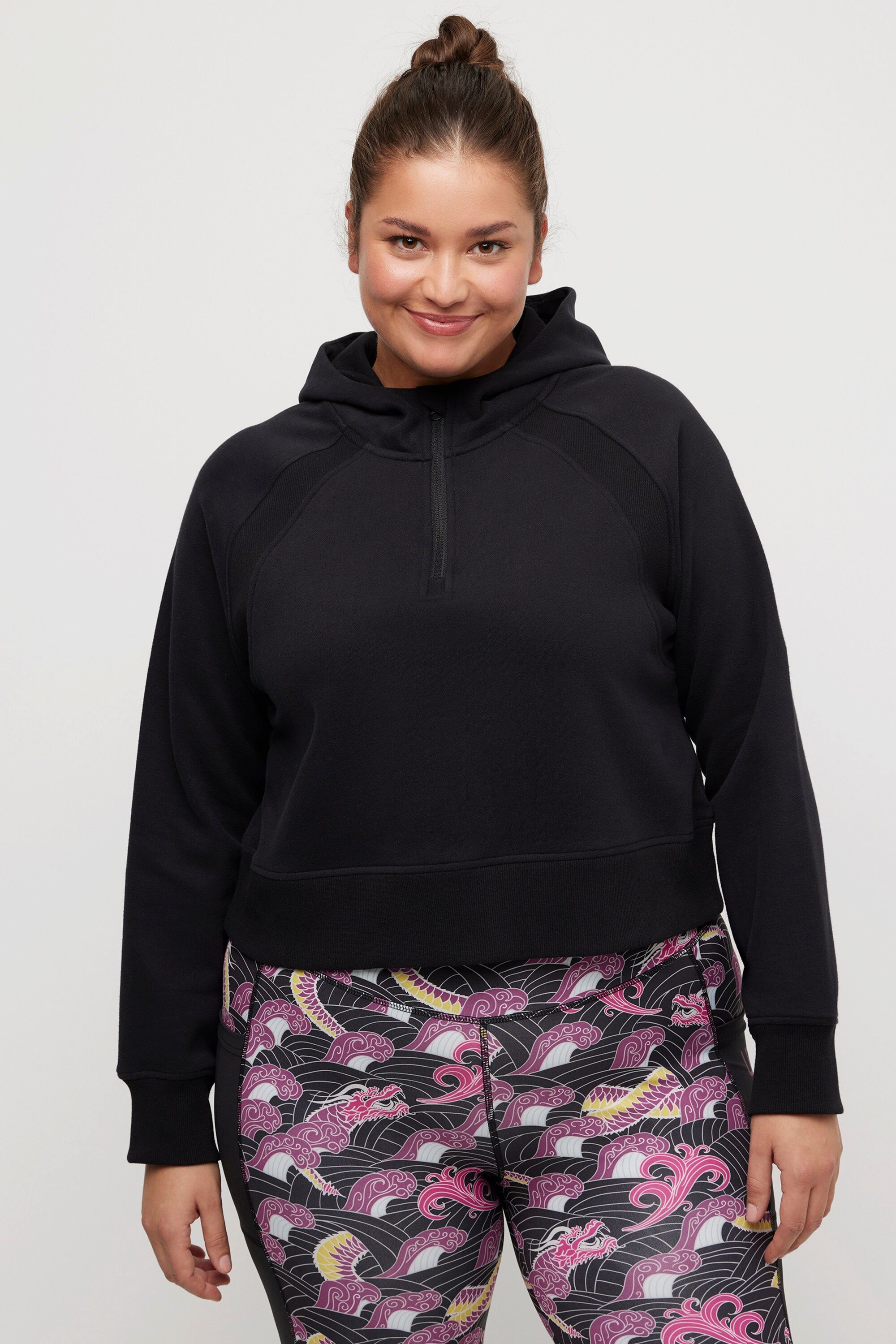 Ulla Popken Sweatjacke Hoodie kurzer Schnitt Langarm Kapuzenshirt