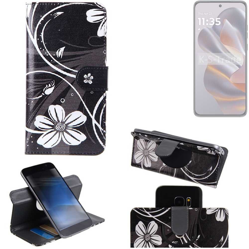 K-S-Trade Handyhülle für Motorola Edge 50 Neo, Schutzhülle Handyhülle Hülle 360° Wallet Case “Flowers“