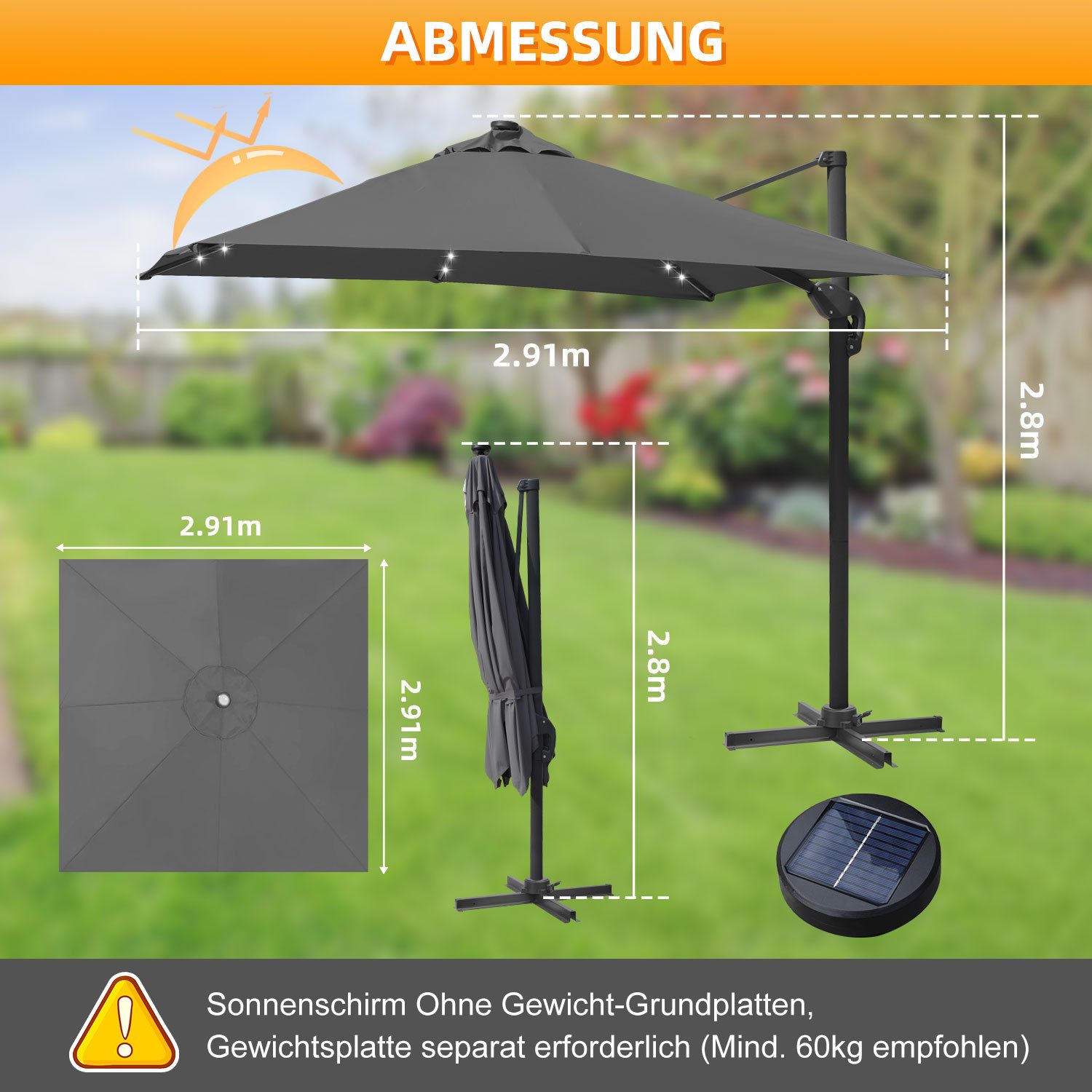 Clanmacy Ampelschirm 300 x 300cm Sonnenschirm günstig online kaufen