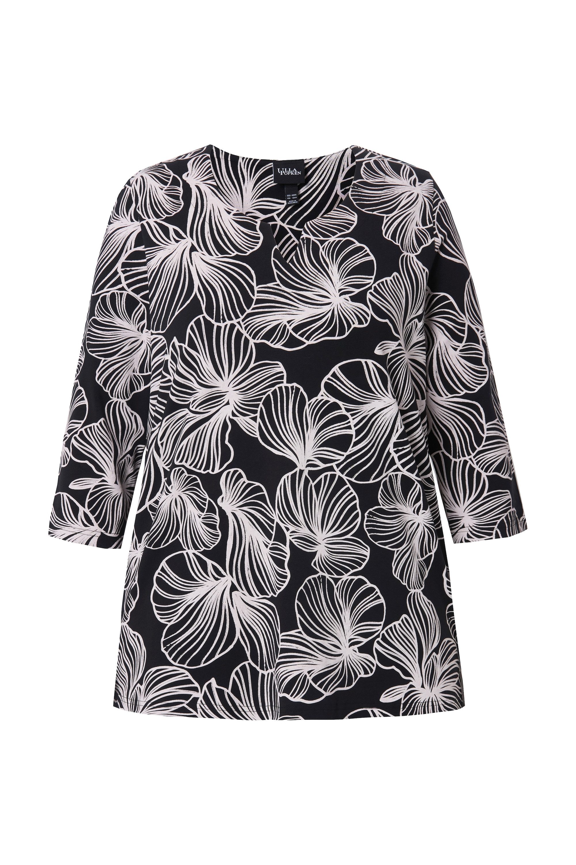 Ulla Popken T-Shirt Shirt Blüten Tunika-Ausschnitt günstig online kaufen