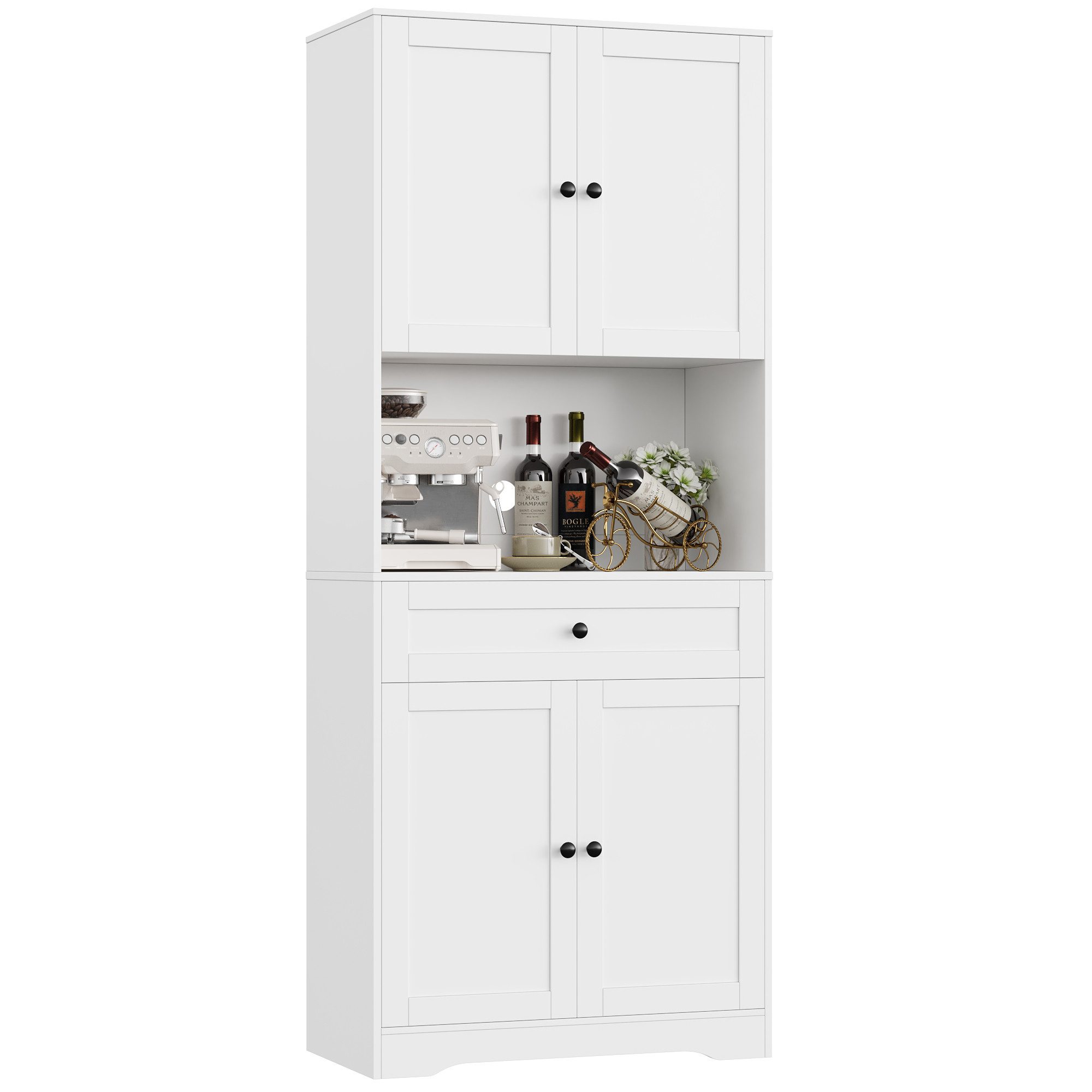 Homfa Küchenbuffet Küchenschrank Buffetschrank Vorratsschrank mit 4 Türen und Schublade, verstellbaren Einlegeböden, 75x40x180cm