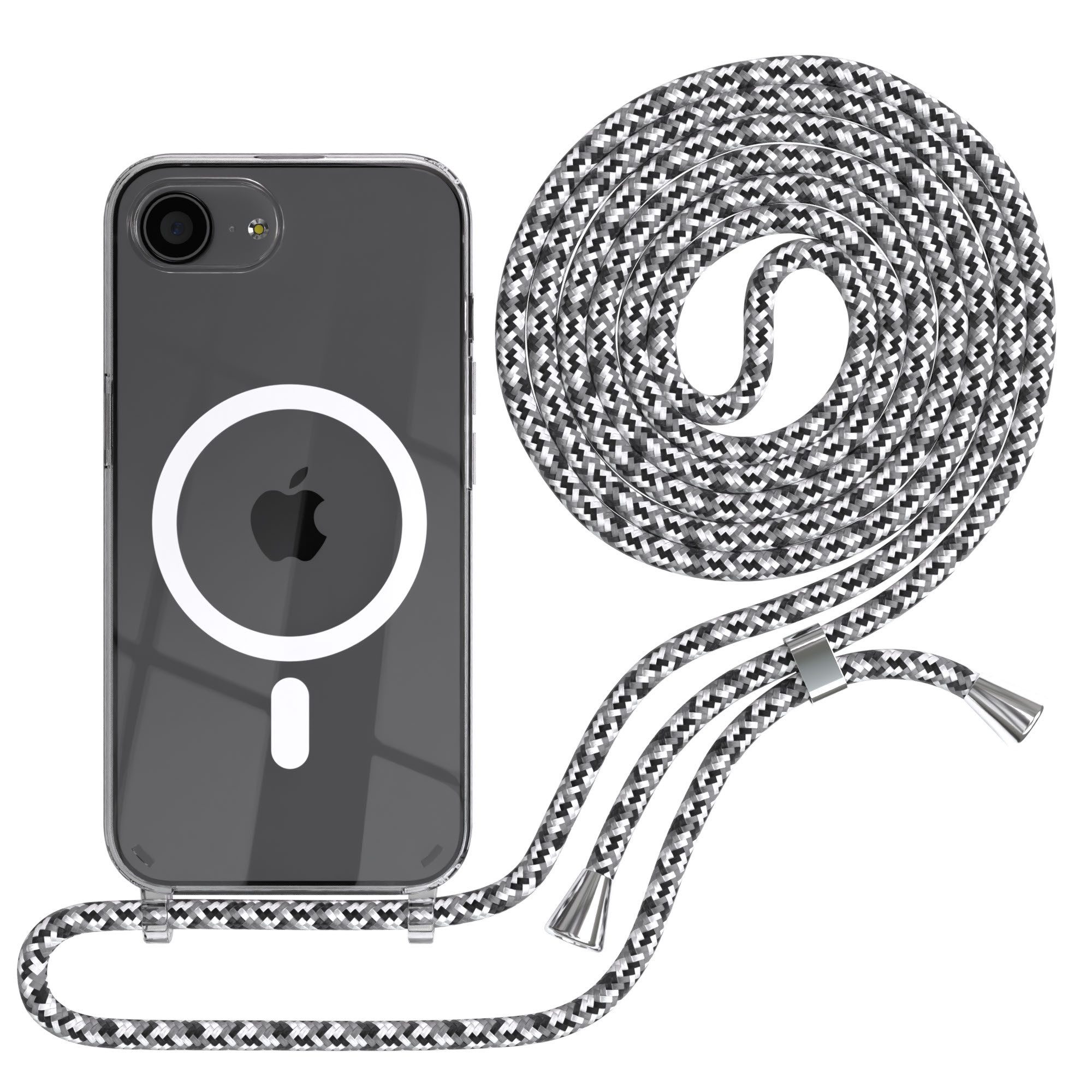 EAZY CASE Handykette Apple iPhone 17e Case Chain MagSafe Set Eyelets 6,1 Zoll, Magsafe Handykette Hülle mit Band Umhängtasche Schutzhülle Schwarz