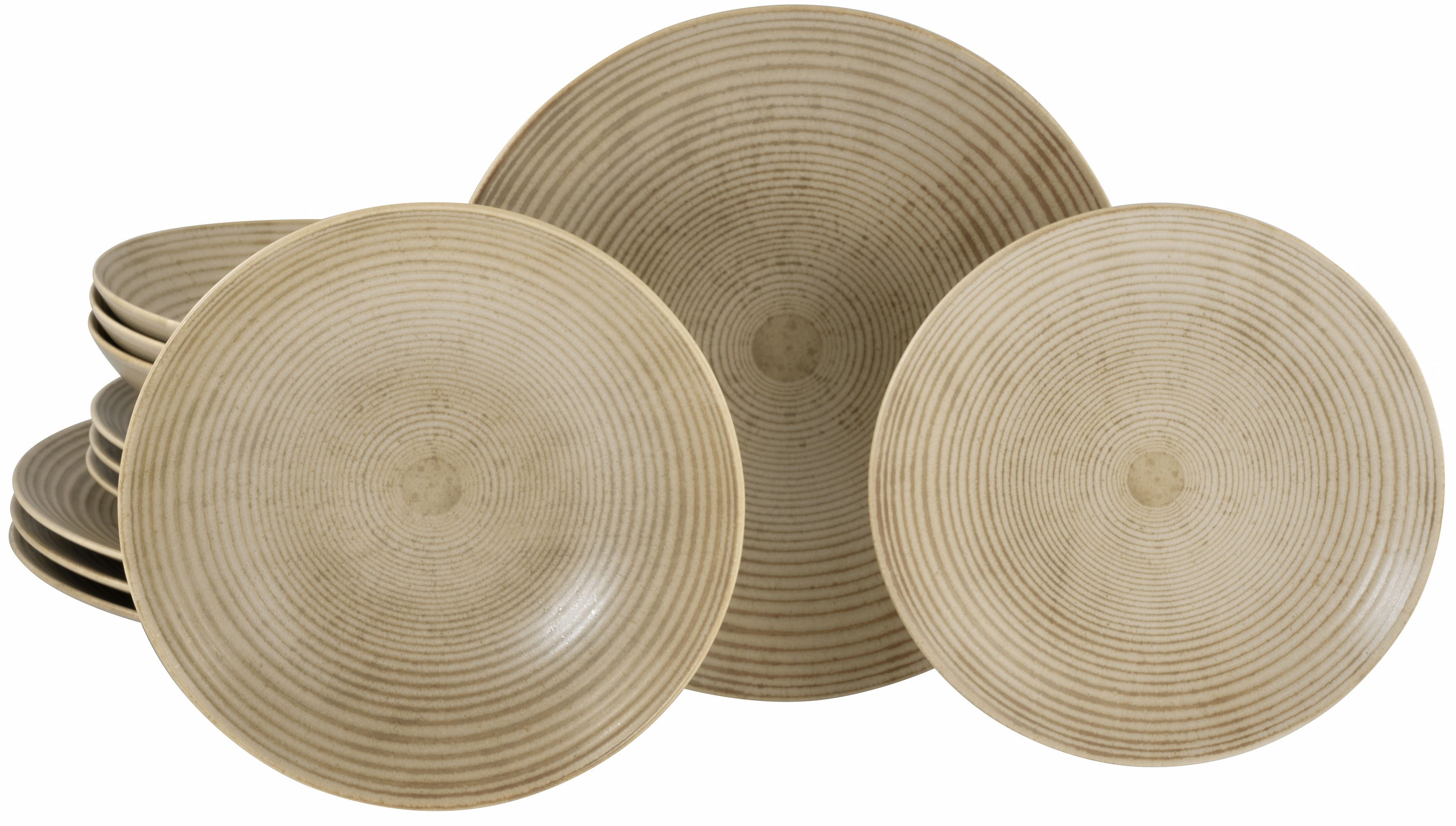 CreaTable Тарілки-Set Catania, Тарілкиset 12-tlg. (12-tlg), 4 Personen, Steinzeug, Vintage Farben, Ausdrucksstarkes Relief, Handwerklicher Charakter