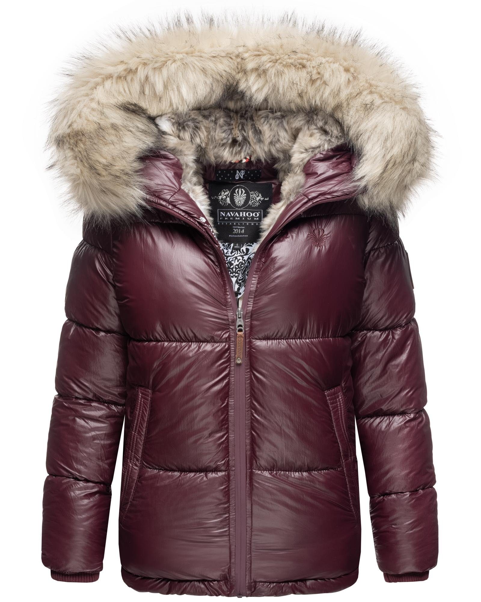 Navahoo warm Winterjacke weinrot Steppjacke Tikunaa gefütterte Damen mit Kunstfellkapuze