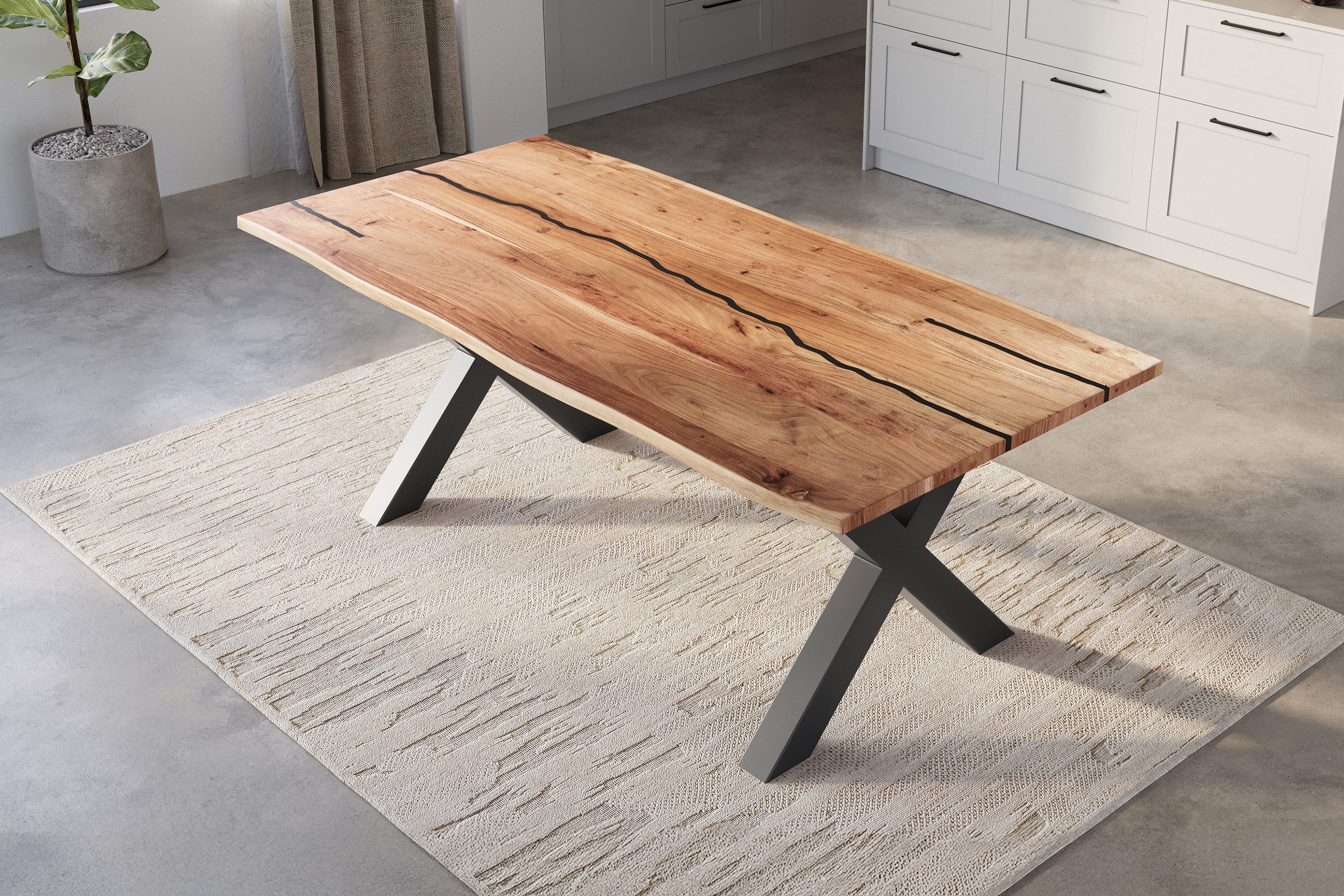 SAM® Baumkantentisch Daisy, Akazienholz, Baumkante, schwarze Resin-Adern, Metallgestell