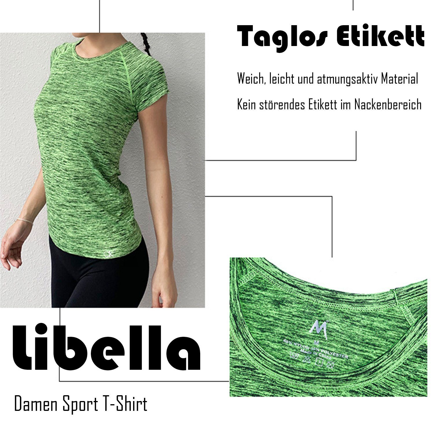 Damen Kurzarm T-Shirt Sportshirt 3er-Pack) Yoga Libella T-Shirt 1502 Top Laufshirt (3er-Pack, Training 4er-Pack-Zufall