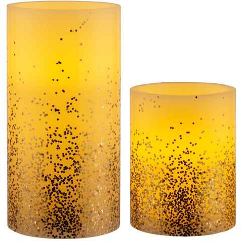 Pauleen LED-Kerze Golden Glitter (Set, 2-tlg), Wachskerze, Timer, elfenbein/Glitzer gold