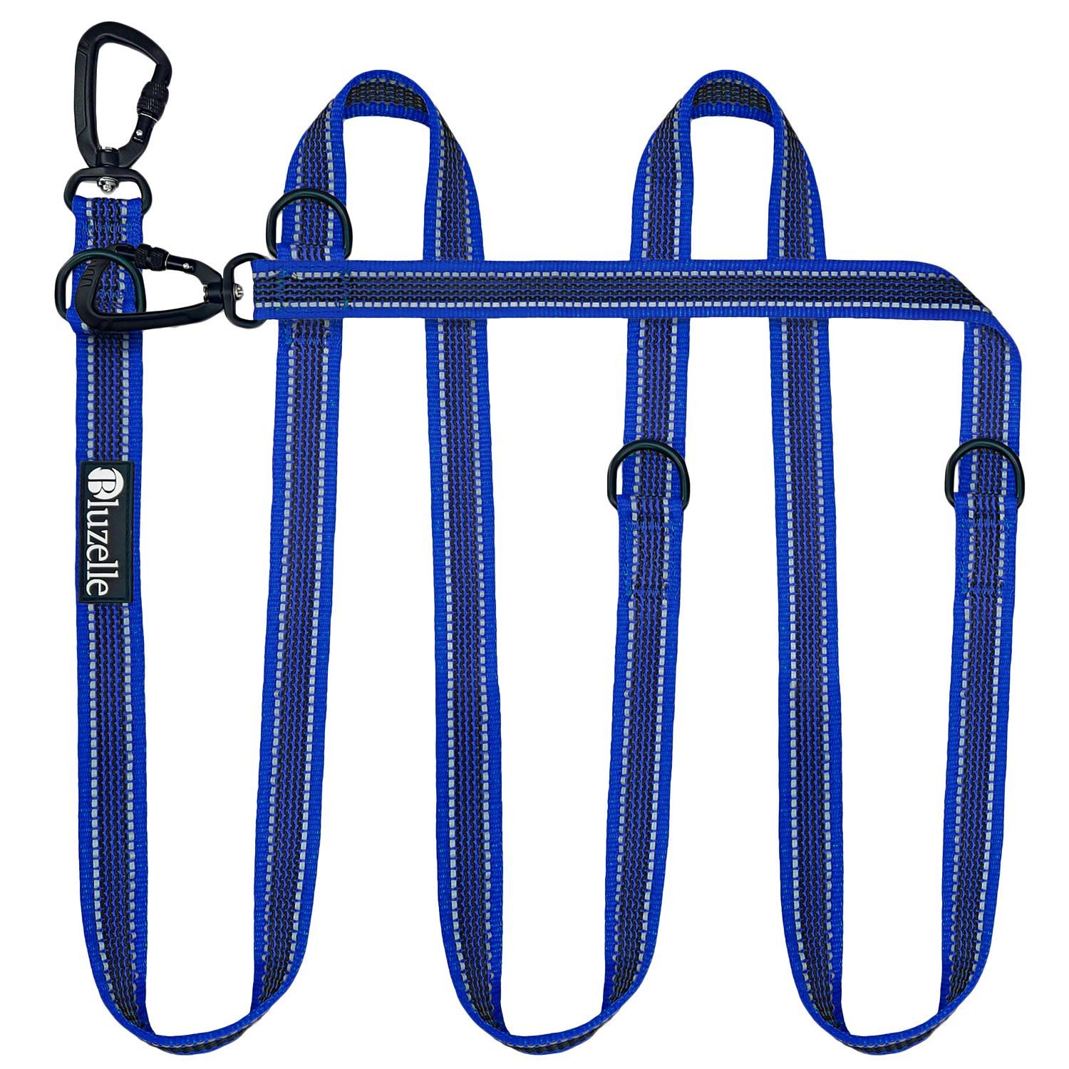 Bluzelle Führleine, Starke Nylon Leine - bis 100 kg, 2 Aluminium Karabiner, Doppel Hundeleine 3m - Große Hunde / 3-in1 Verstellbar / Reflektierend