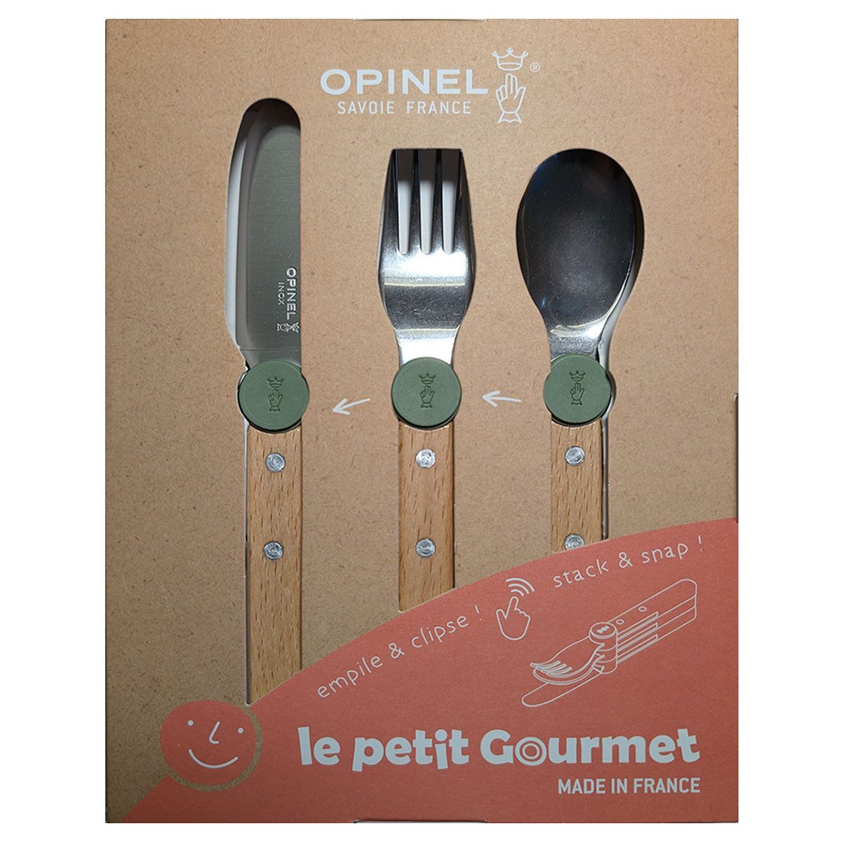 Opinel Taschenmesser LE PETIT GOURMET Kinderbesteck-Set - Olivgrün