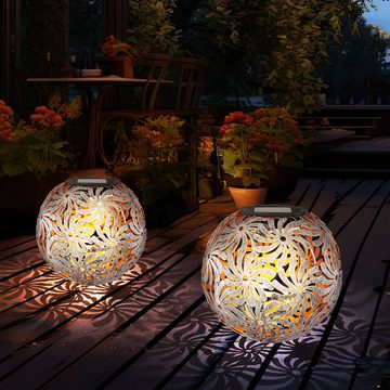 etc-shop LED Gartenleuchte, LED-Leuchtmittel fest verbaut, Warmweiß, 2x LED Solar Außen Steck Leuchten Garten Weg Dekor Terrassen