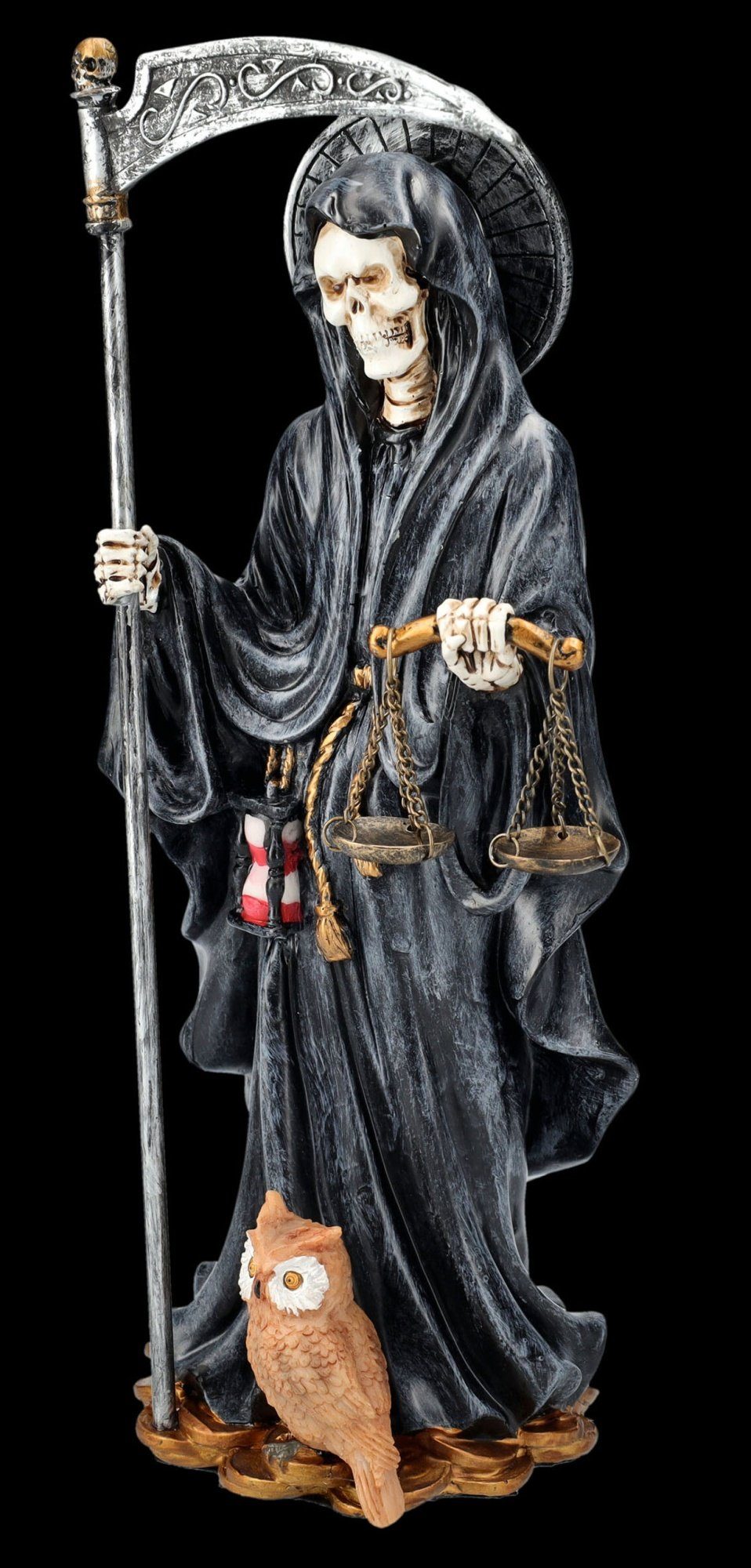 Figuren Shop GmbH Dekofigur - Sensenmann Figur Muerte mit Santa Dekofigur schwarz magische Waage