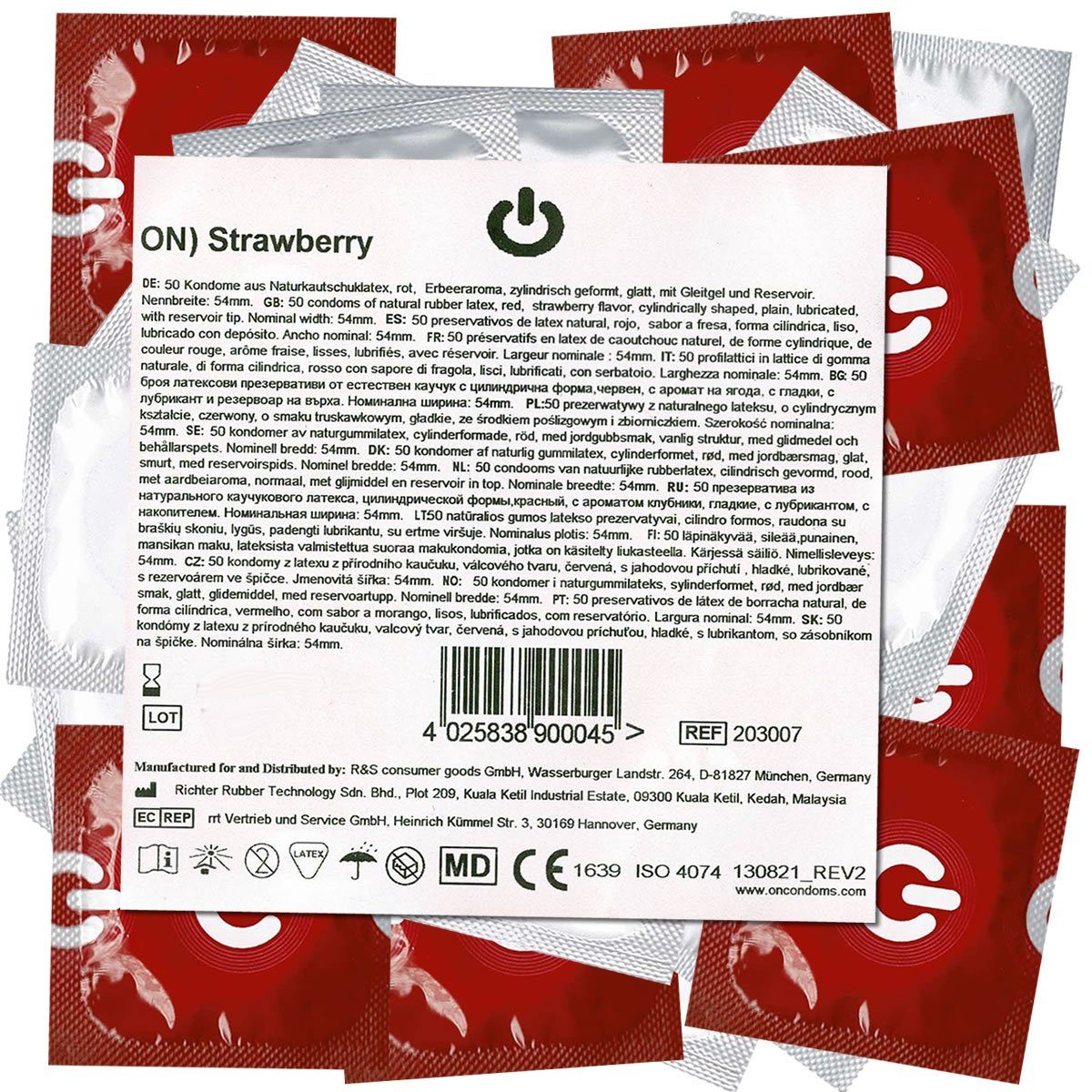 ON Condoms Erdbeeraroma, St., Kondome mit, Maxipack Beutel 50 mit Strawberry Kondome rote