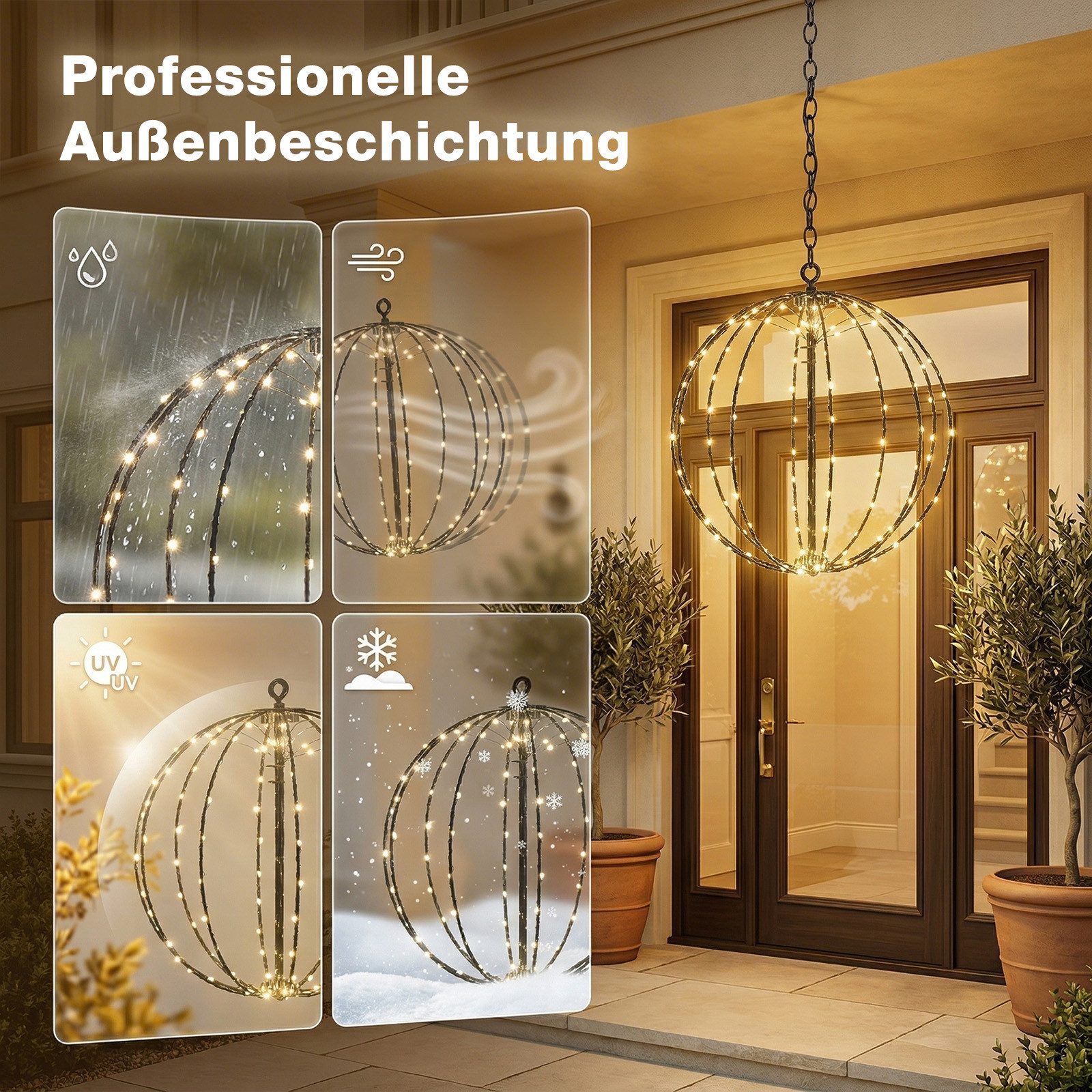 Salcar LED Kugelleuchte Solar LED Garten Weihnachtsdeko Außen Kugel Lichter 120 LEDs 30cm, Solar, LED fest integriert, Warmweiß, Solarleuchte Weihnachtsbeleuchtung mit Timer, Speicherfunktion, 8 Modi