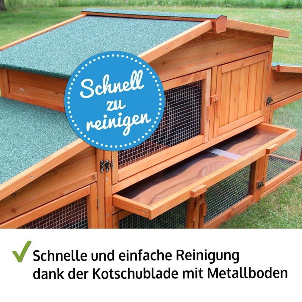 Zooprinz Kleintierstall König XXL mit Doppelauslauf 228x90x62 cm (BxHxT), Kiefernholz, Bitumendach, Wetterfest
