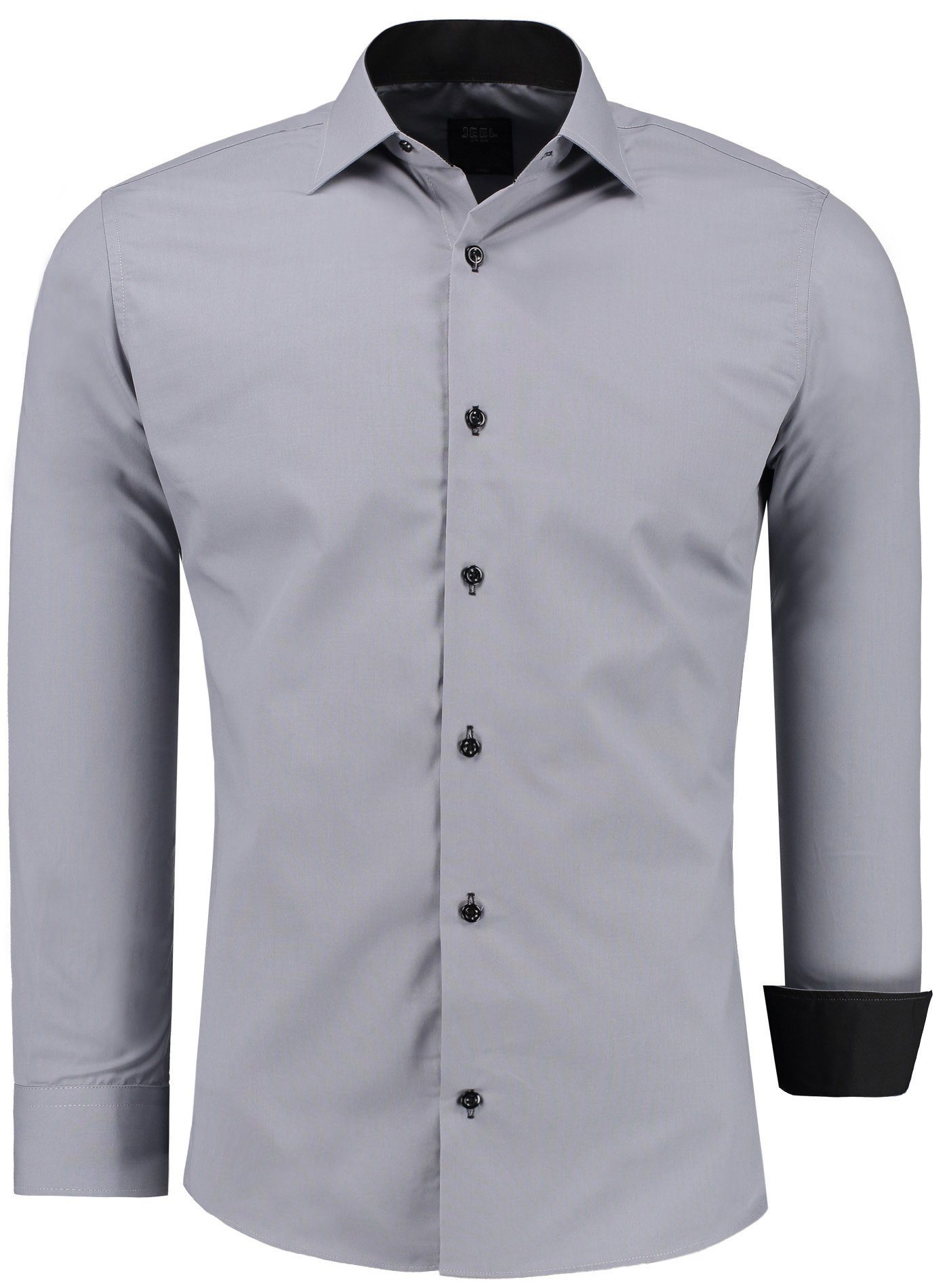 JEEL Businesshemd JH12105 Slim Fit Langarm Herren Hemd mit farblich abgesetzten Elementen, Langarm Kentkragen Uni