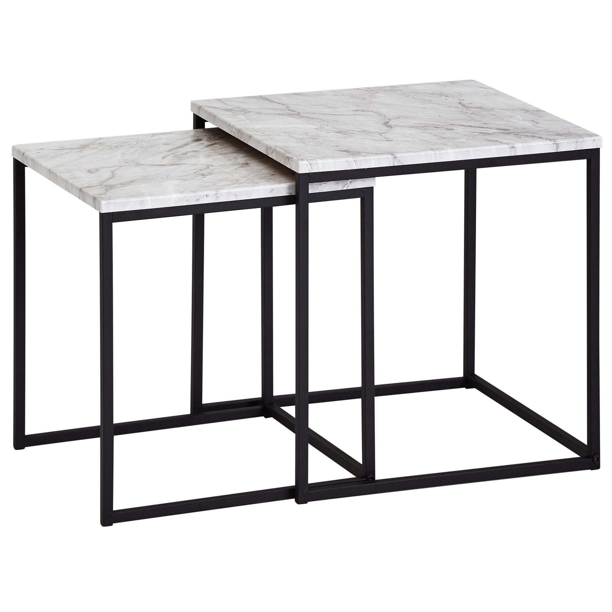 furnicato Beistelltisch Design 2er Set Marmor Optik Weiß, Couchtisch 2 teilig
