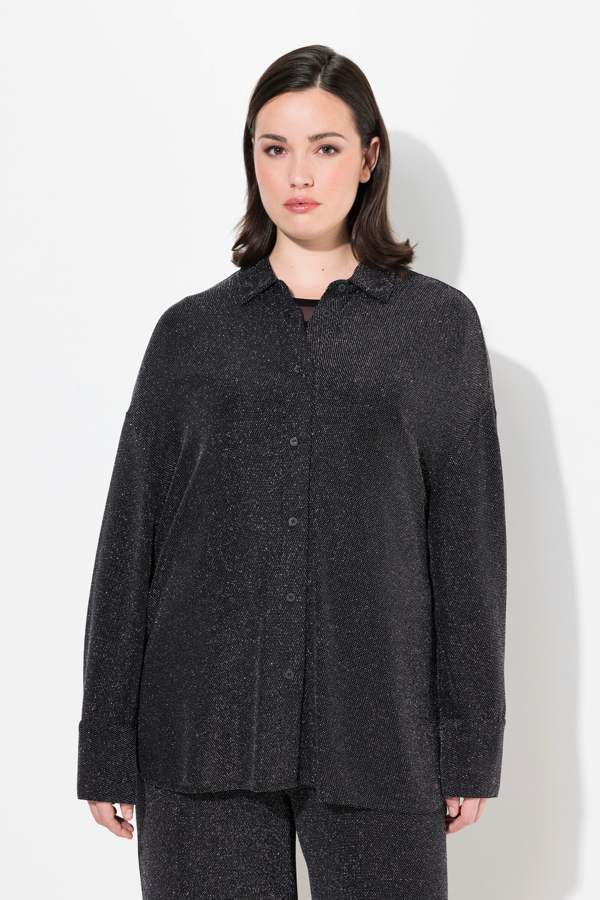 Druckbluse Jerseybluse Glitter Hemdkragen Langarm