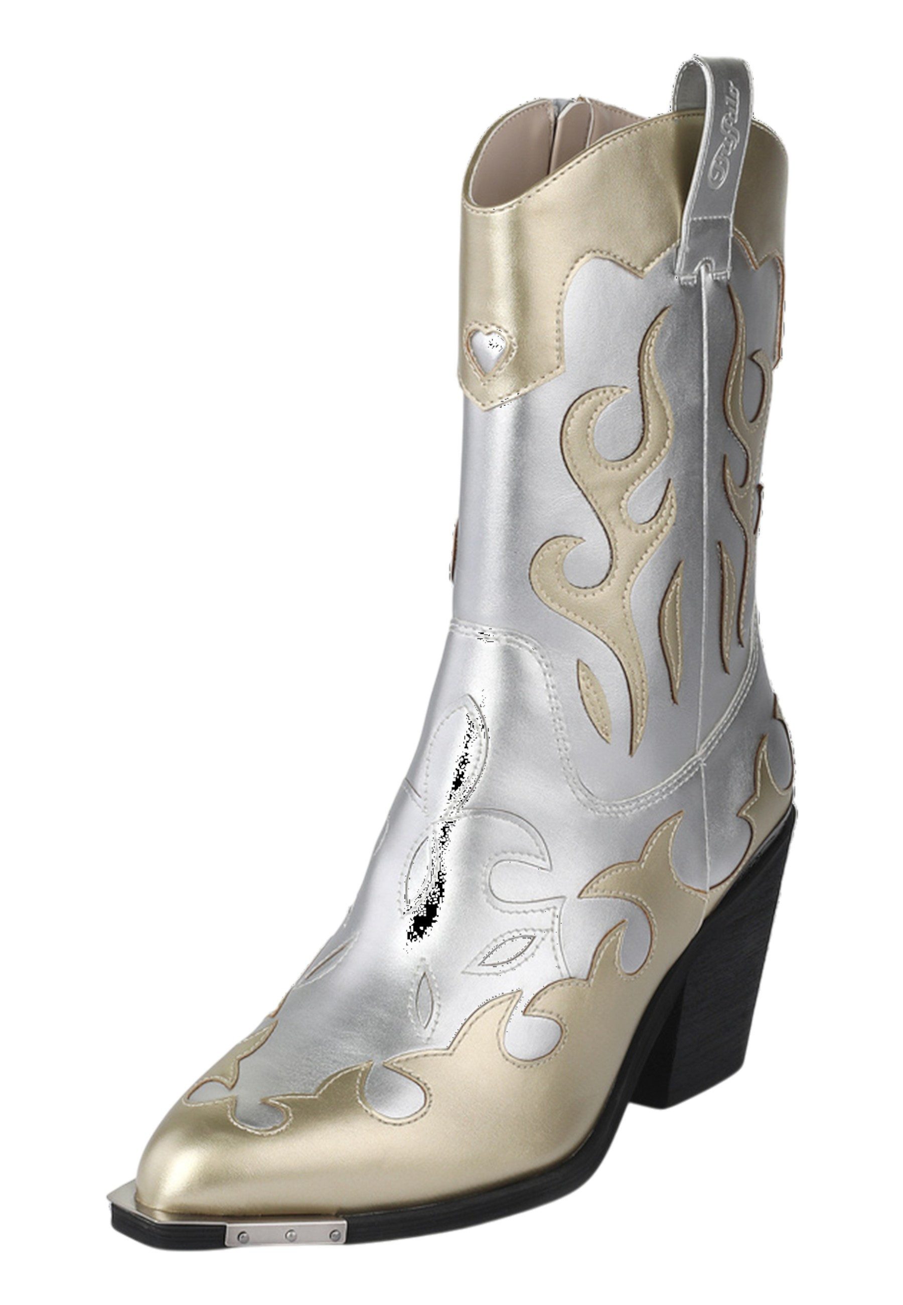 Buffalo 1221056 West Bootie Mid Cowboy Silver/Gold Stiefel