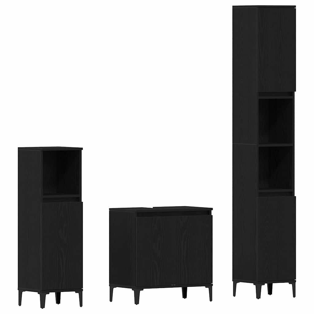 vidaXL Badezimmer-Set Badezimmermöbel-Set Wandmontiert 3 pcs Schwarz Eichen-Optik, (3-St)