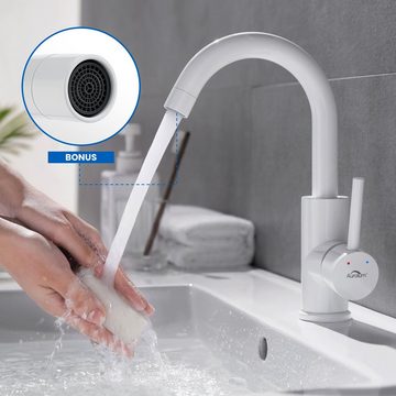 AuraLum pro Waschtischarmatur Wasserhahn Bad Gäste WC Mischbatterie Waschbecken Badezimmer weiß
