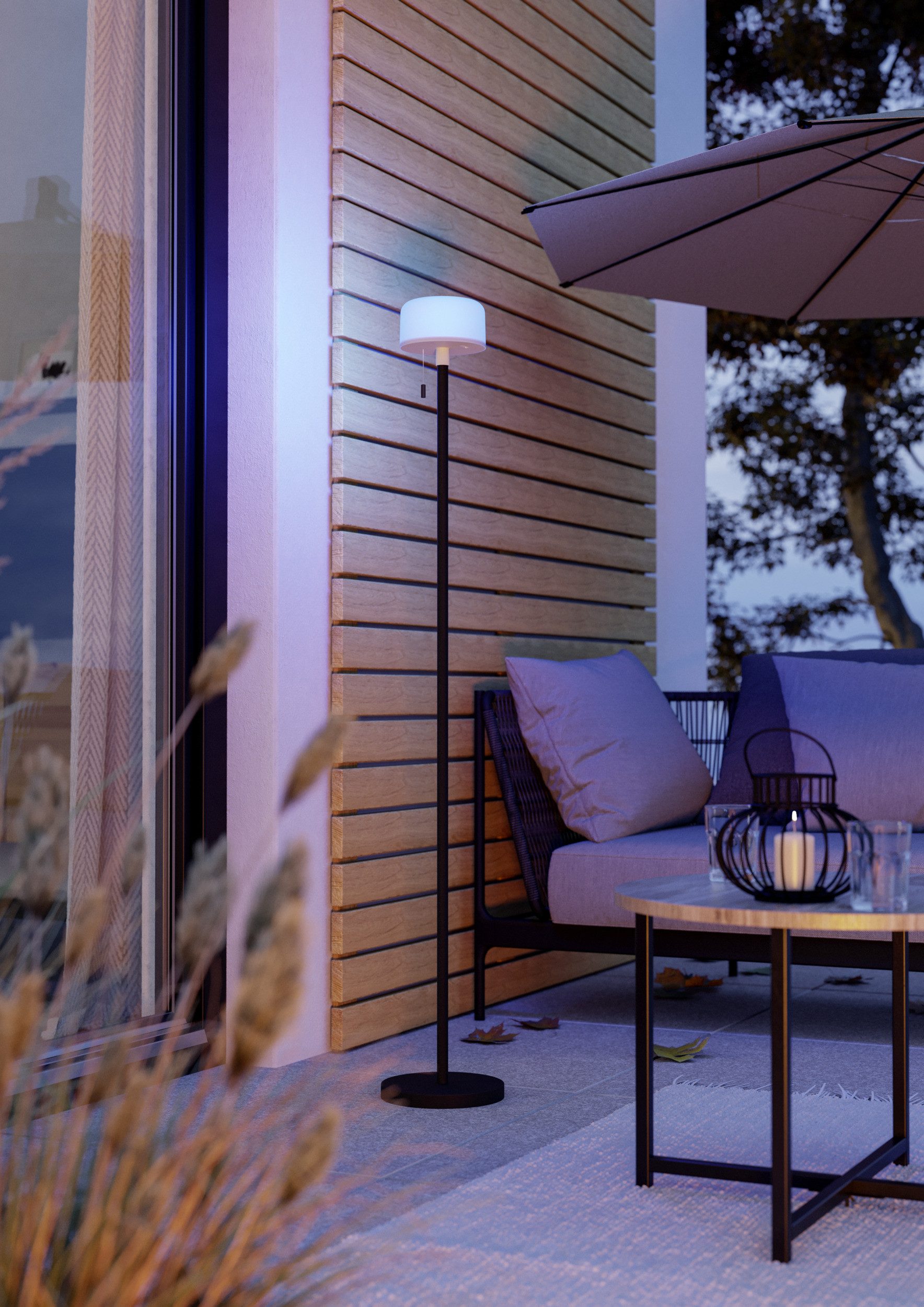 EGLO Stehlampe MONTAPALMA-L Stehlampe - Stahl - SOLAR-LED - 2,2W - IP54, Dimmfunktion, Ein-/Ausschalter, Farbwechsel, RGB, USB-Anschluss mit Ladefunktion, mehrere Helligkeitsstufen, LED fest integriert, RGB, Warmweiß, Standleuchte, Leselampe, Wohzimmer, Schlafzimmer, H140 x Ø15 cm