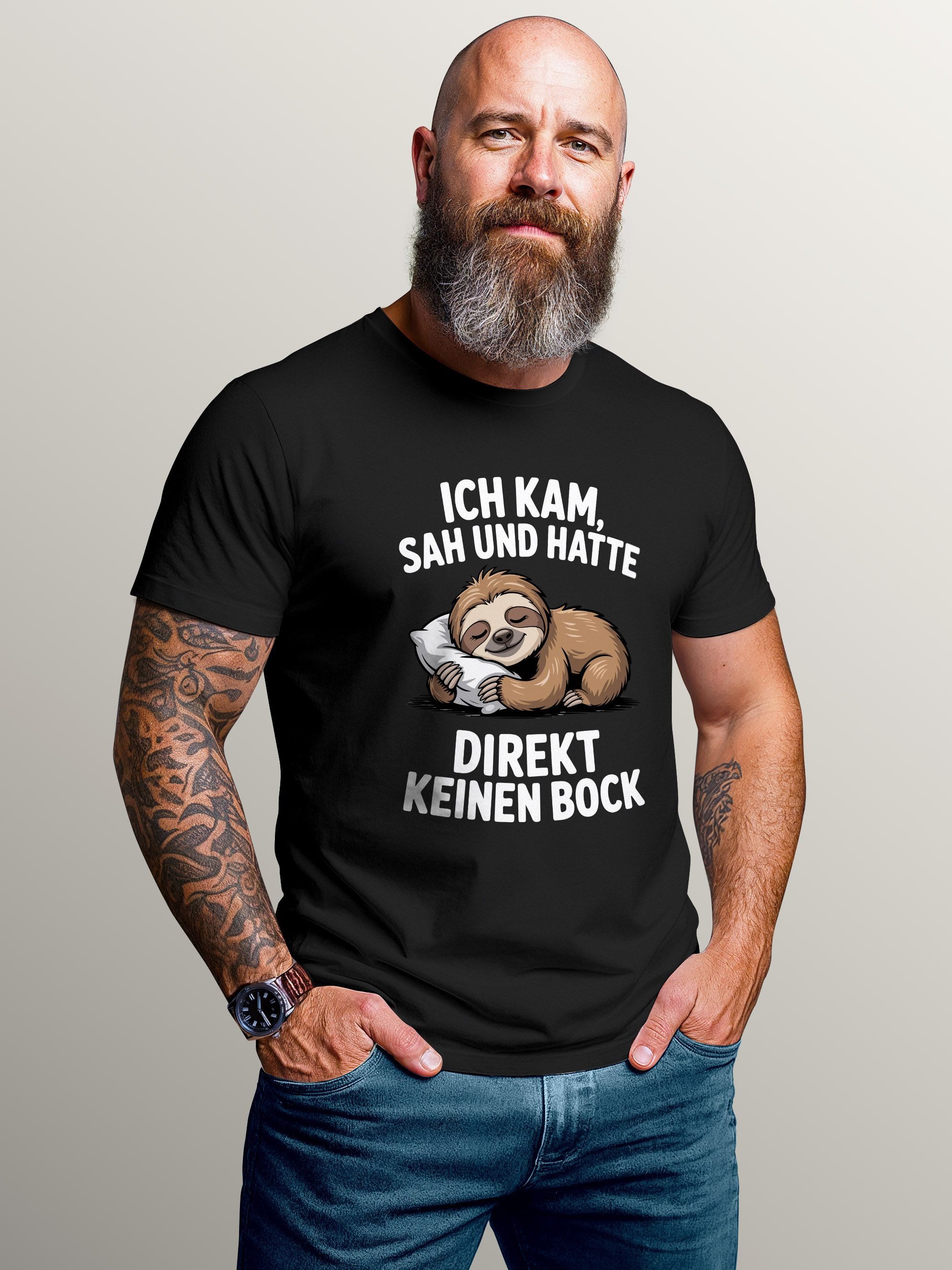 MoonWorks Print-Shirt Herren T-Shirt Faultier Spruch Ich kam sah und hatte direkt kein Bock mit Print