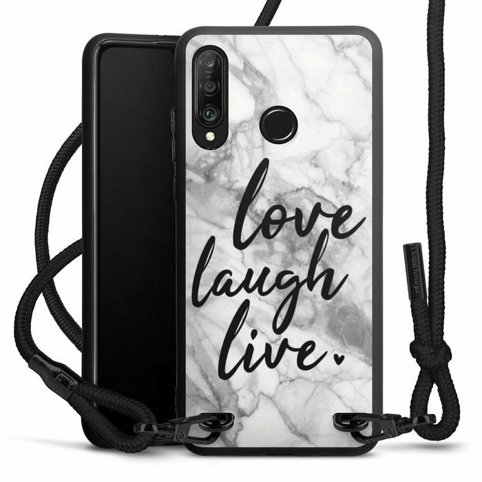 DeinDesign Handyhülle Marmor Sprüche Liebe Love Laugh Live Marmor Huawei P30 Lite Premium Premium Handykette Hülle mit Band