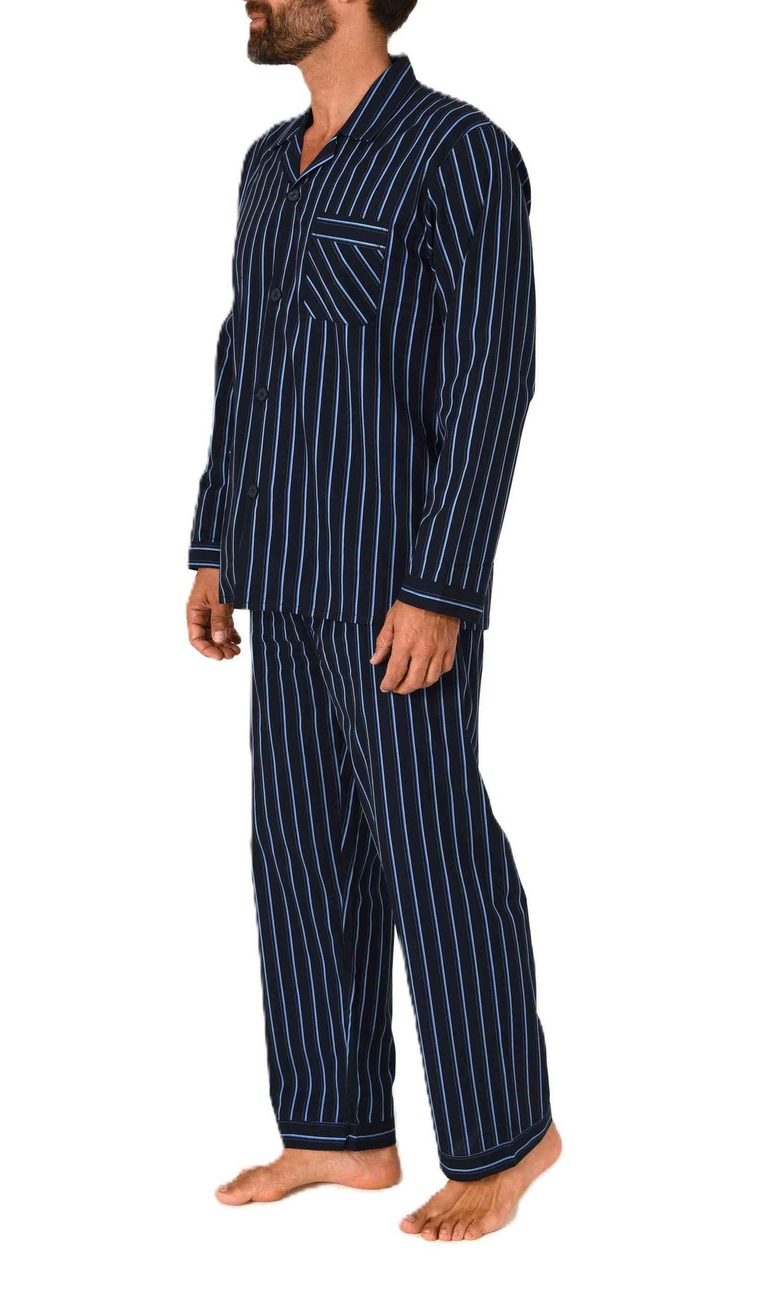 Normann Pyjama Gewebter Herren Pyjama, durchknöpfbarer Schlafanzug mit Streifen