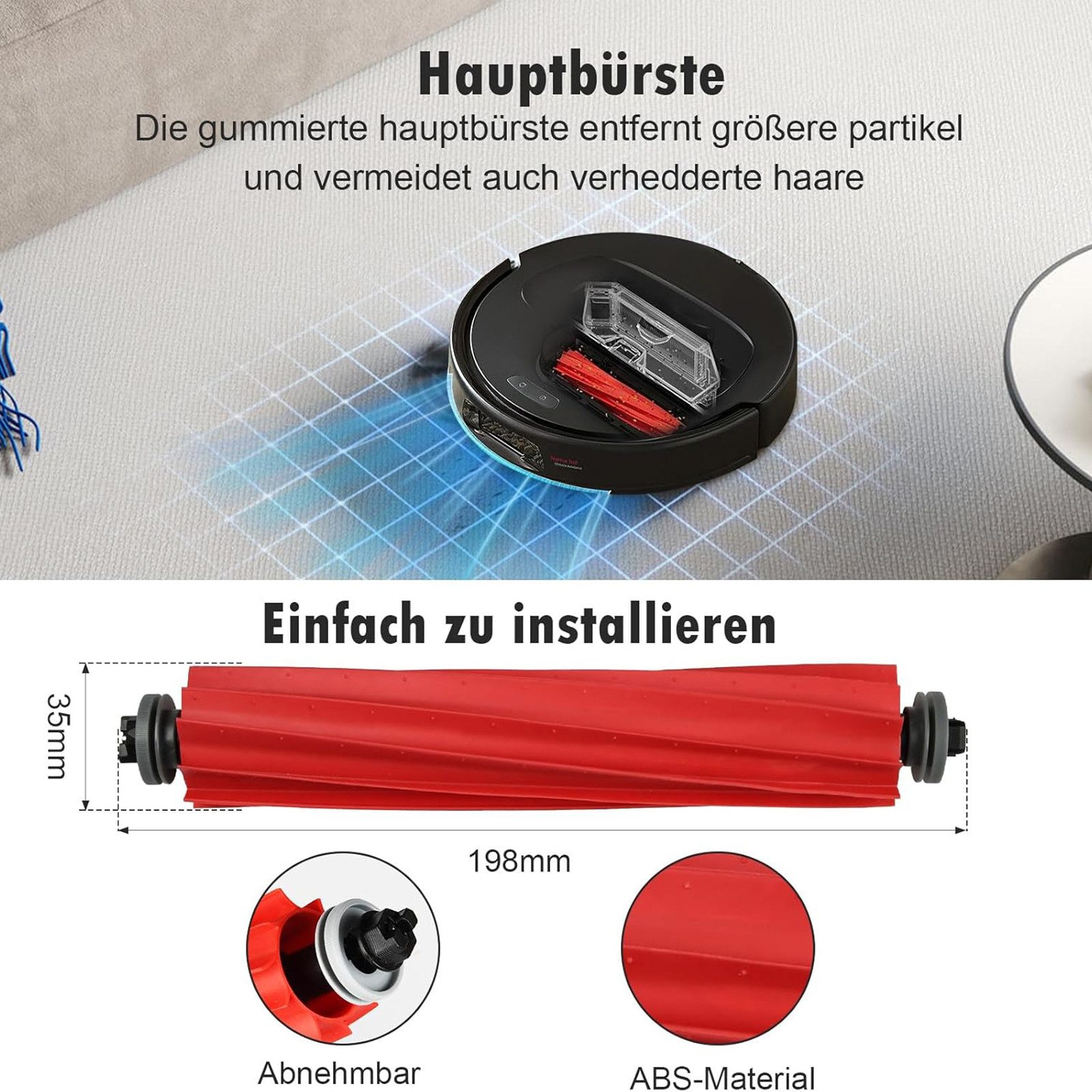 SURFOU Saugroboter Zubehör-Set 25-teilig für Roborock Qrevo, QV35A, QV35S – inkl. Reinigungsbürste, 2 Hauptbürsten 4 HEPA Filter 6 Mopptücher 6 Seitenbürsten 6Staubbeutel